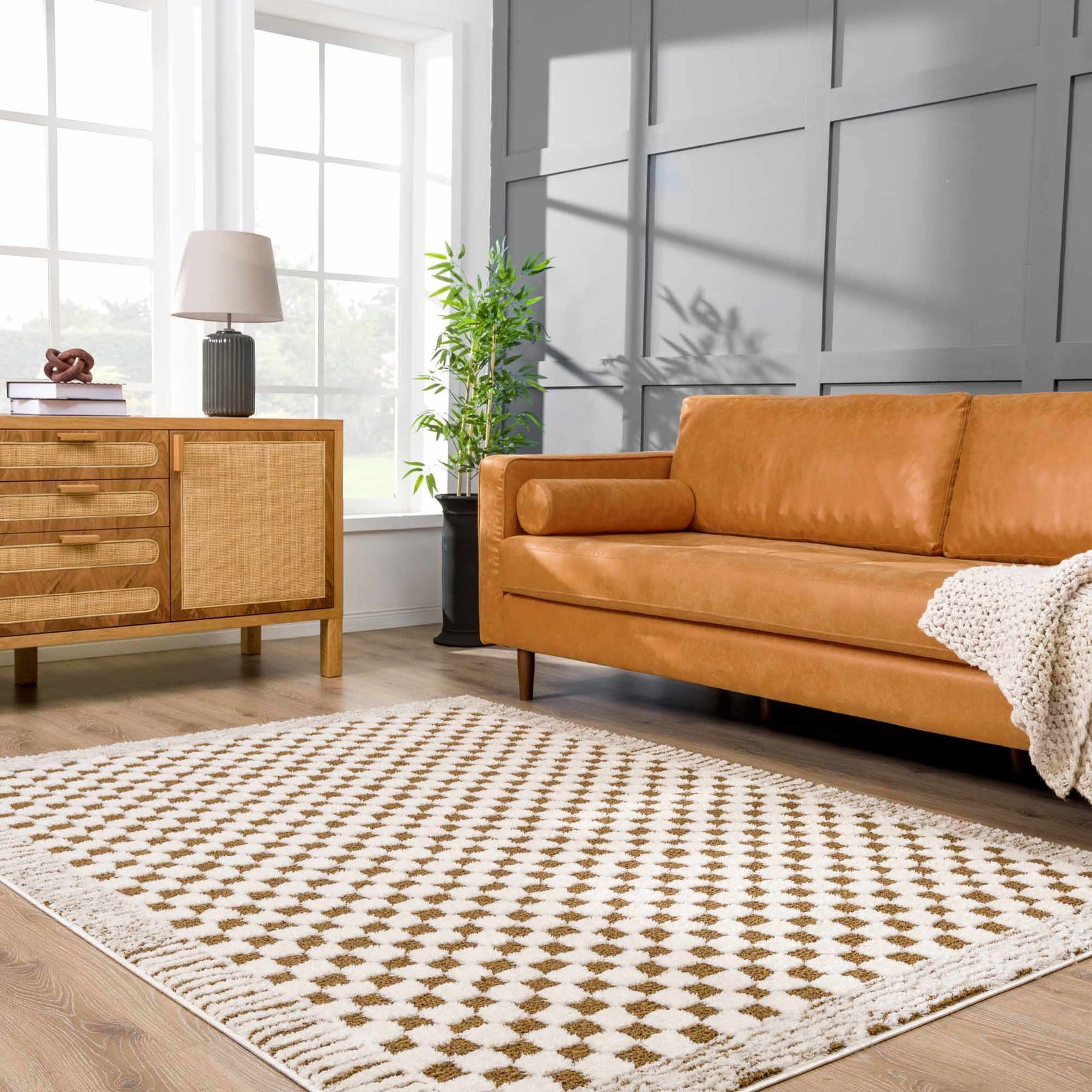 Leryn Brown Checkered Plush Rug - Ornate Home