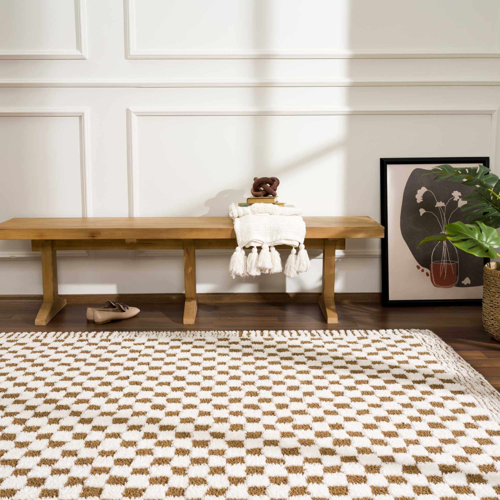 Leryn Brown Checkered Plush Rug - Ornate Home