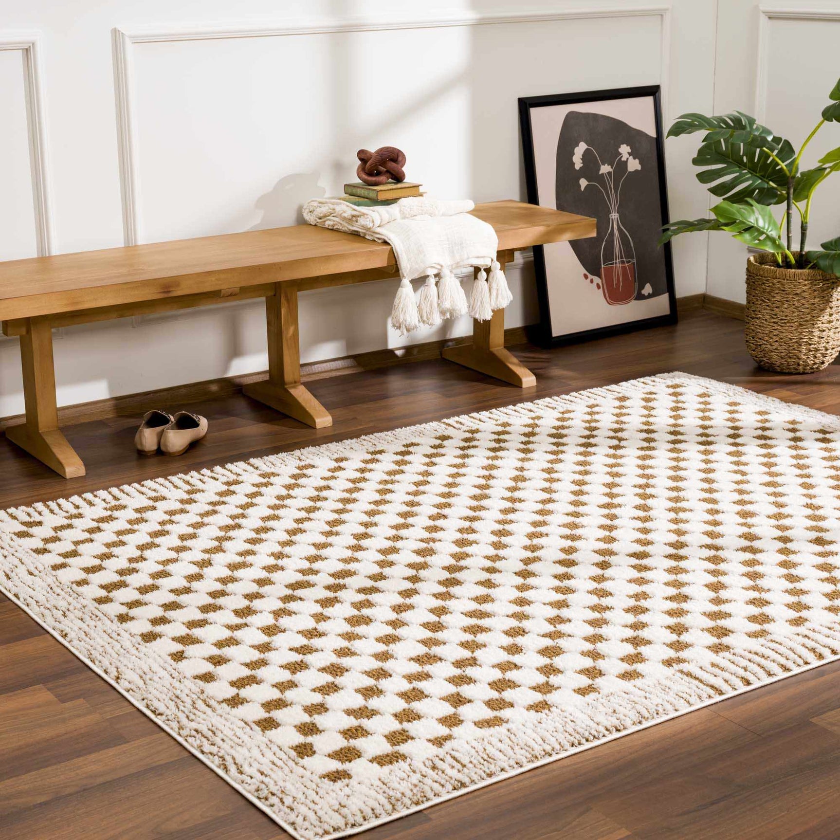 Leryn Brown Checkered Plush Rug - Ornate Home