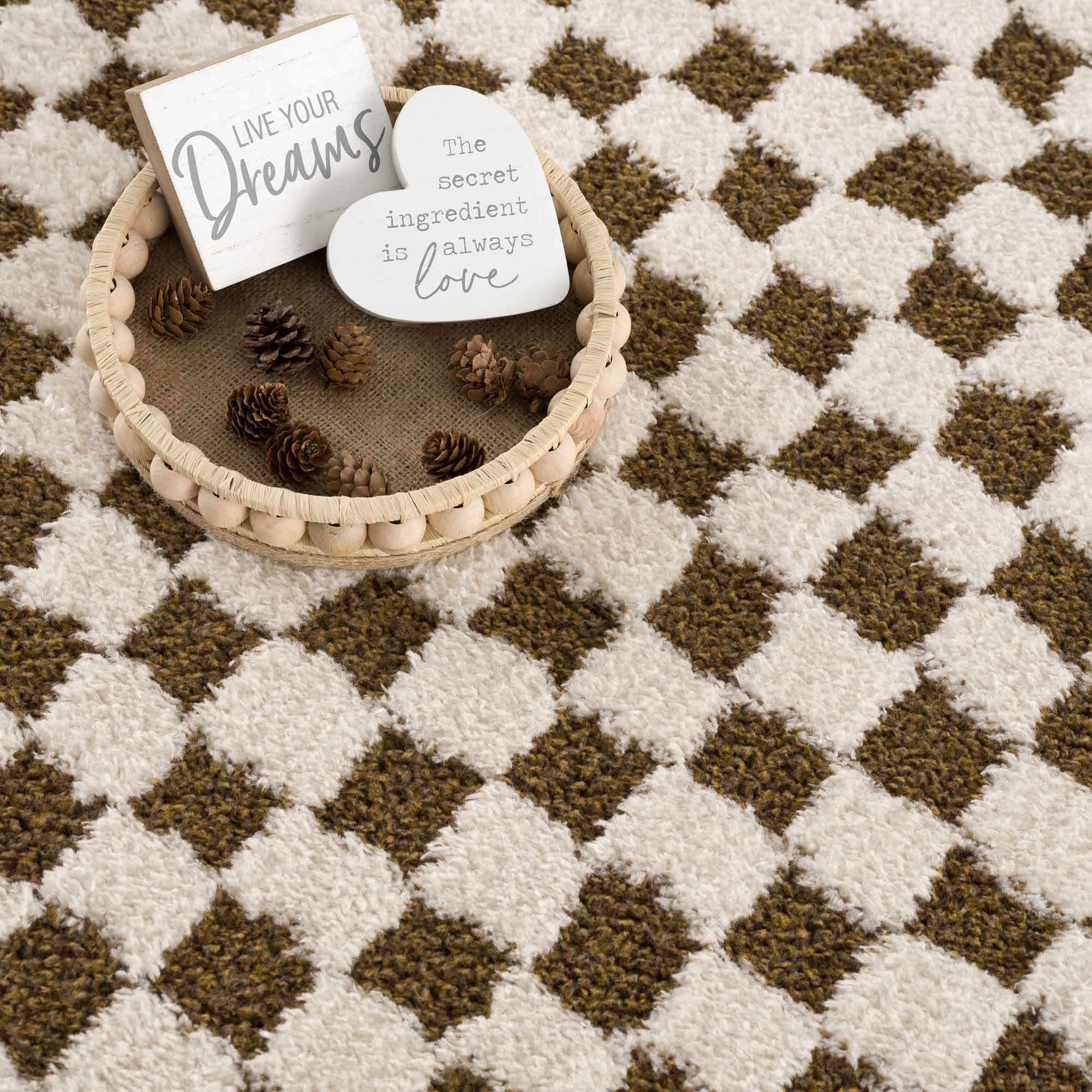 Leryn Brown Checkered Plush Rug - Ornate Home