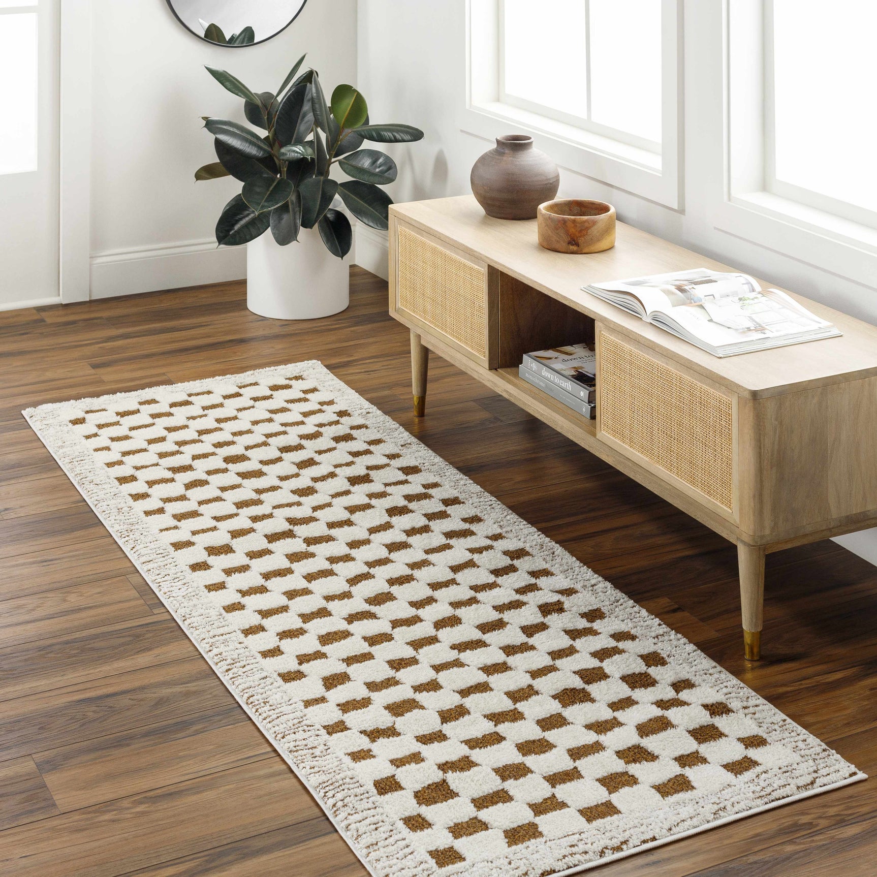 Leryn Brown&White Checkered Rug - Ornate Home