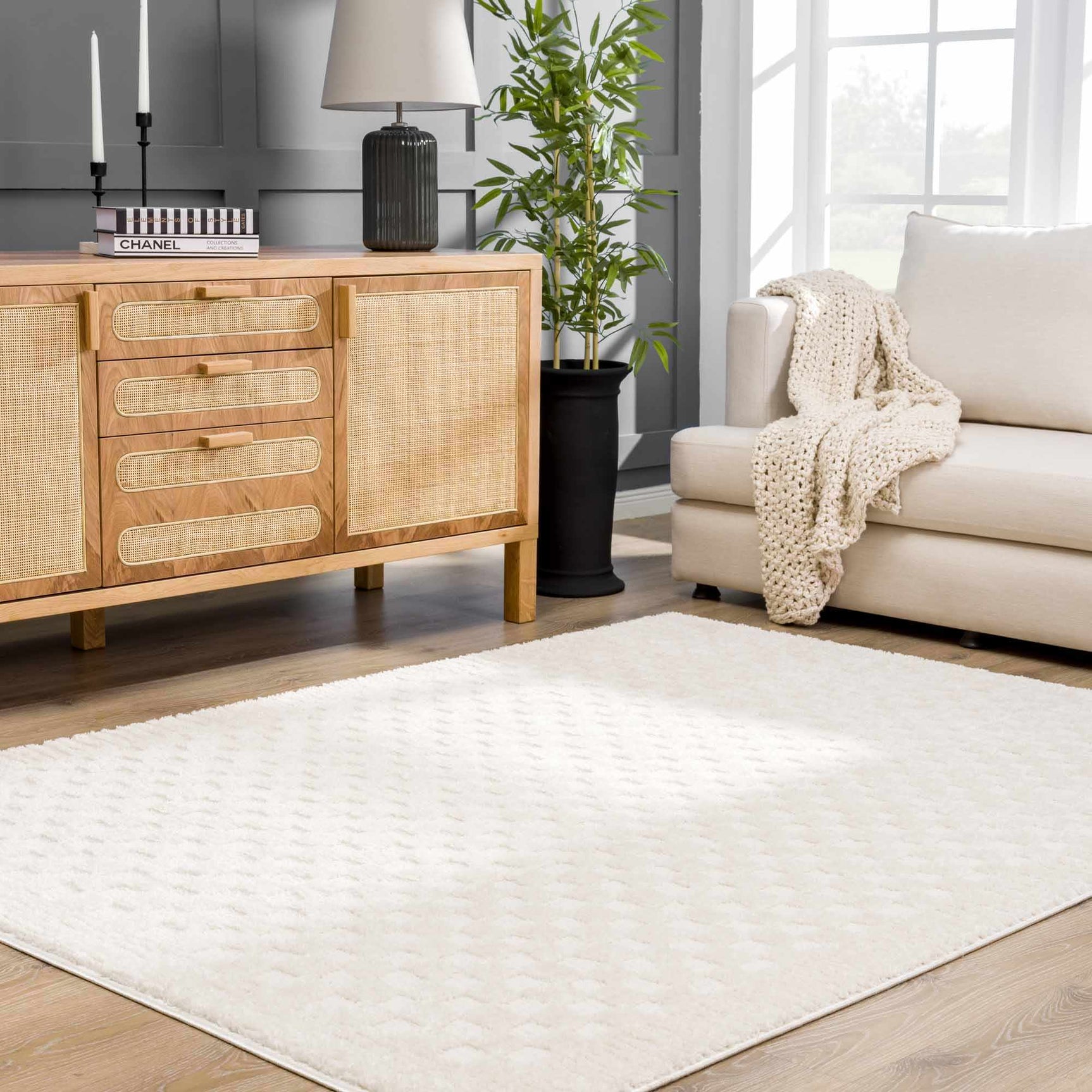 Leryn Ivory Checkered Area Rug - Ornate Home