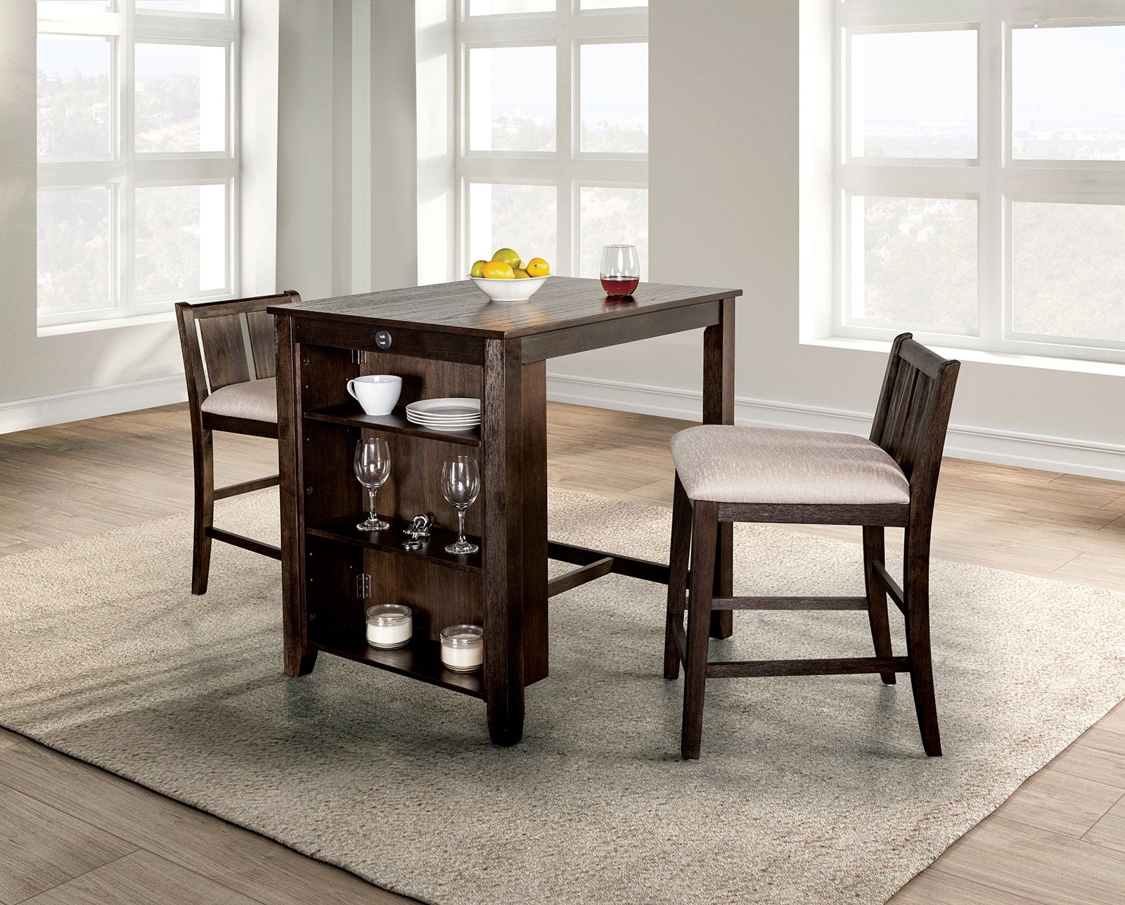 Lescles Dark Cherry 3 Pc. Counter Height Set - Ornate Home