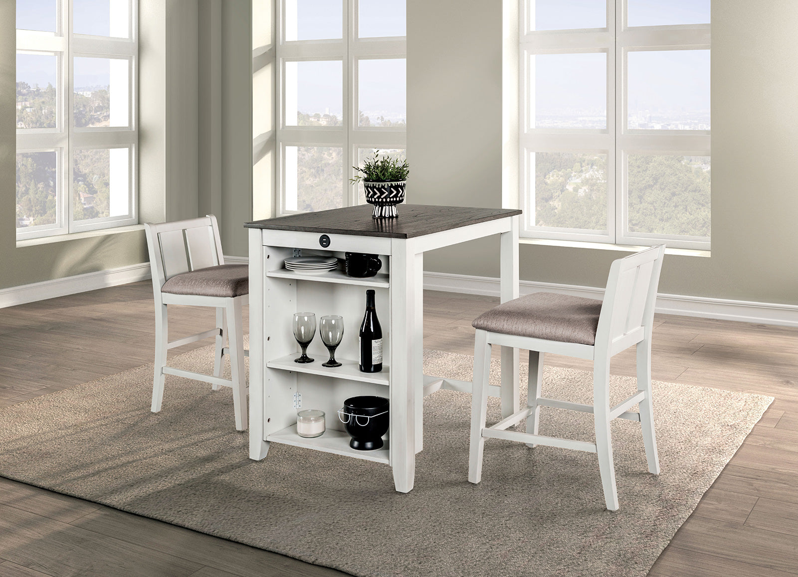 Lescles White/Gray 3 Pc. Counter Height Set - Ornate Home