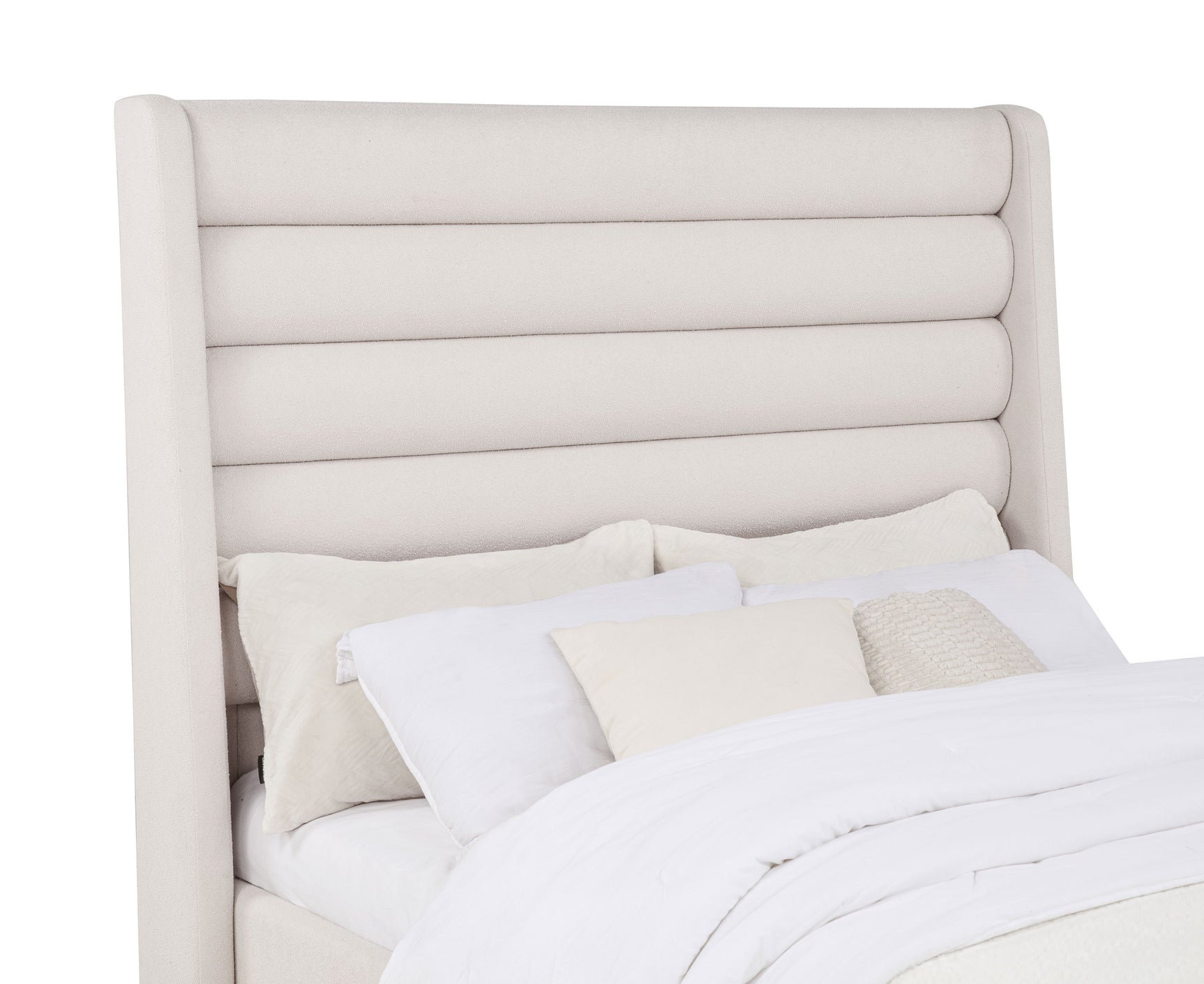 Leslie Beige Upholstered Tufted Full Wingback Platform Bed - Ornate Home