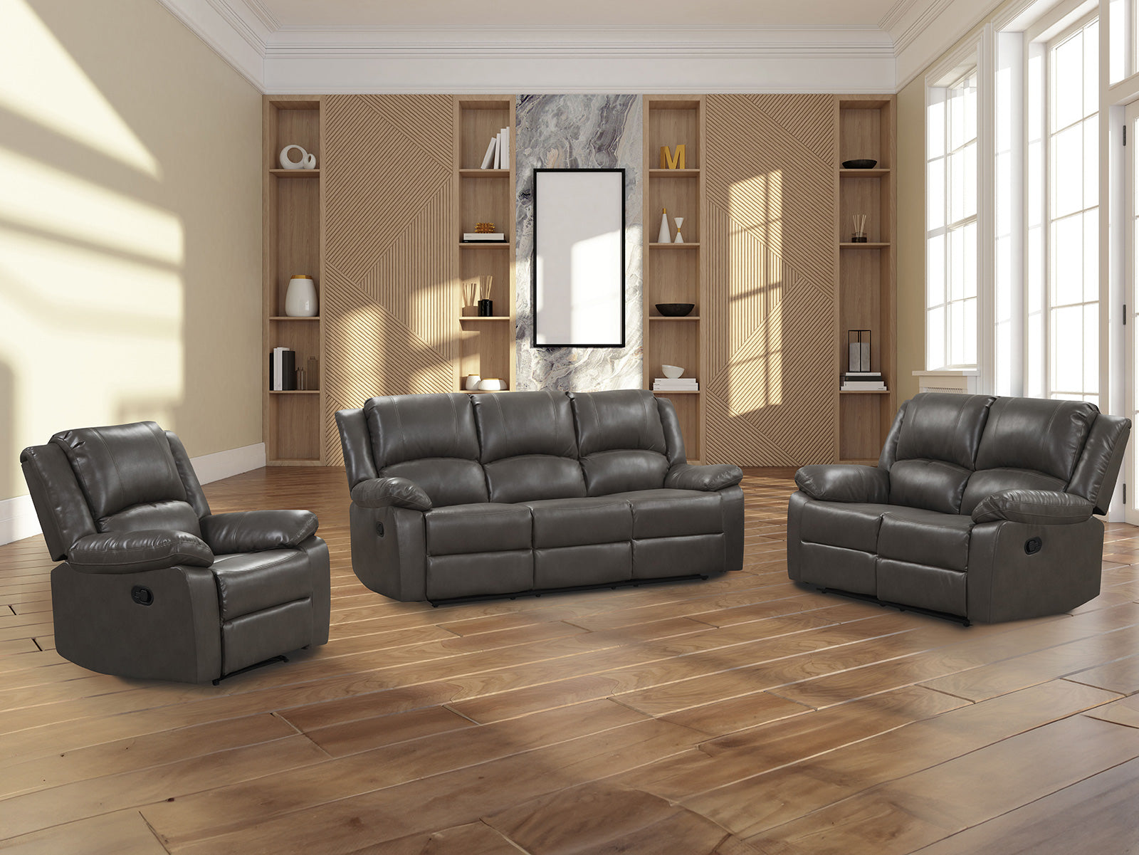 Letha Gray PU Leather Glider Recliner - Ornate Home