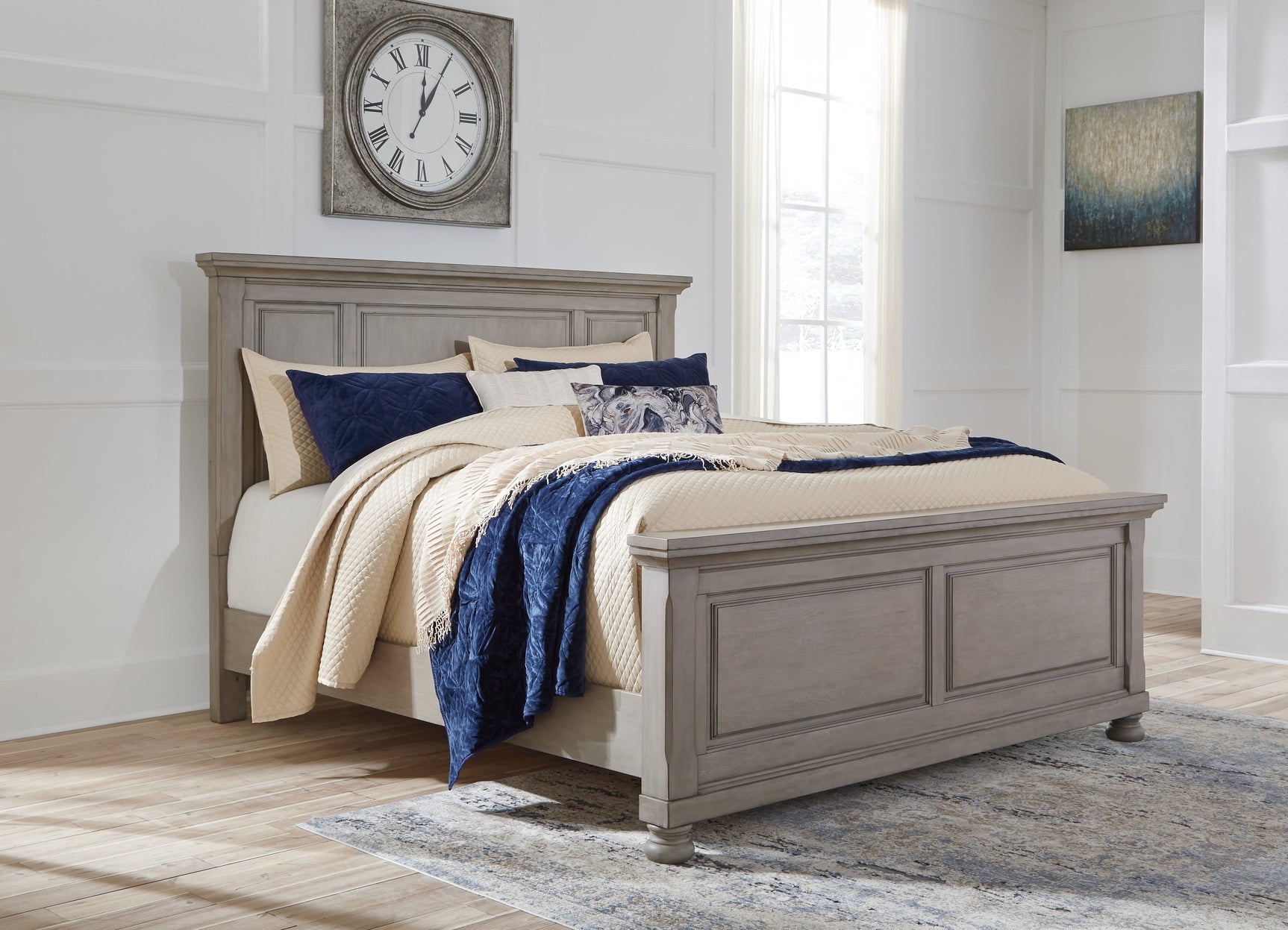 Lettner Light Gray King Panel Bedroom Set with Dresser, Mirror and 2 Nightstands - Ornate Home