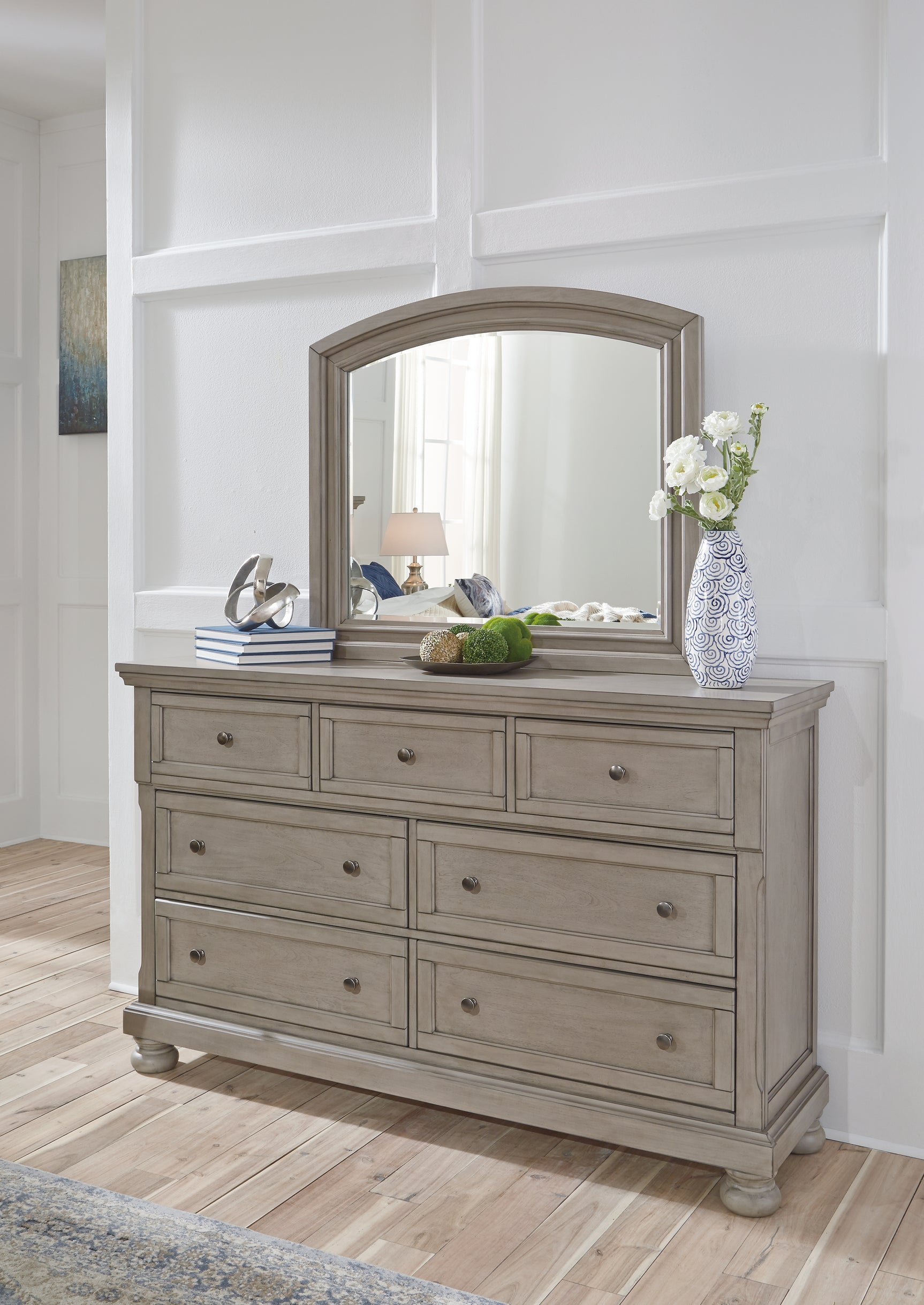 Lettner Light Gray Queen Panel Bedroom Set with Dresser and Mirror - Ornate Home
