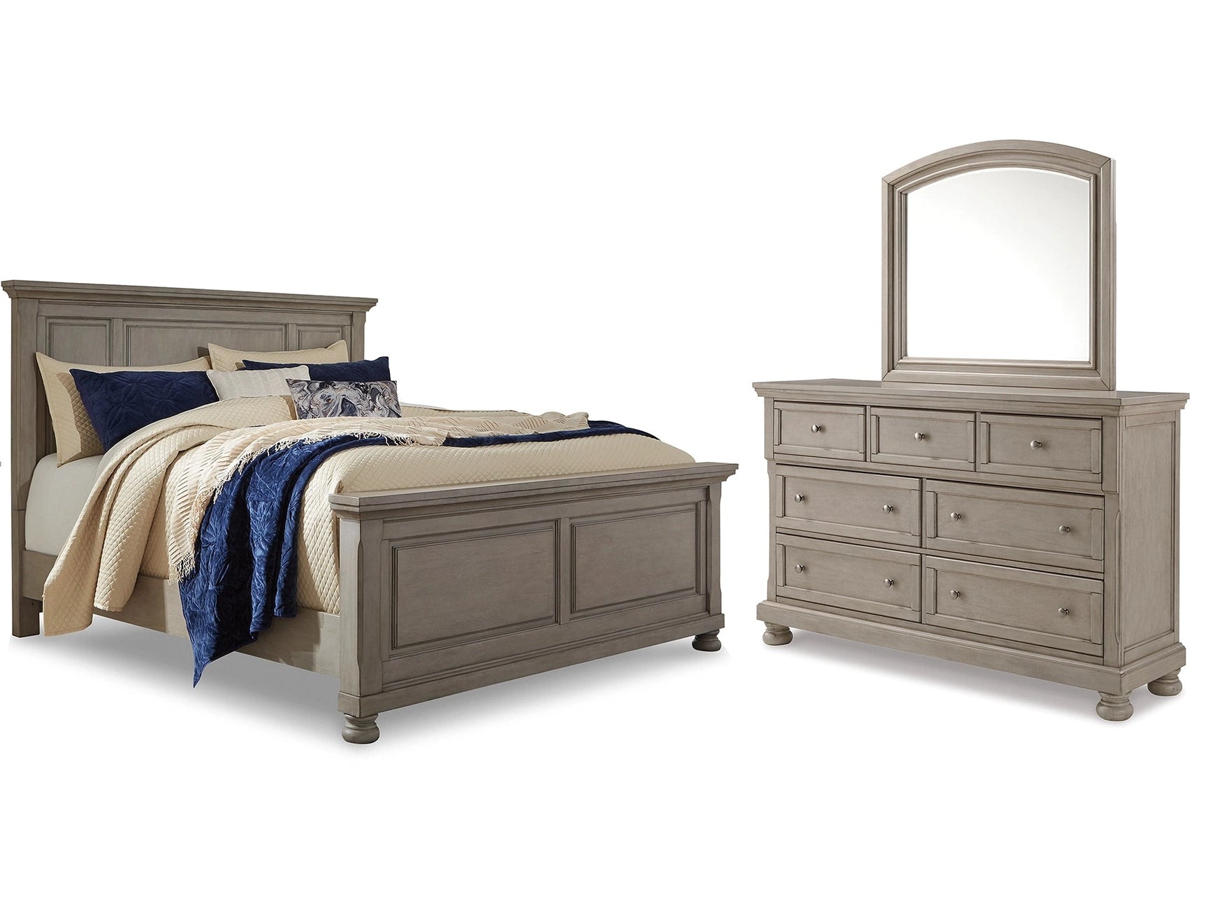 Lettner Light Gray Queen Panel Bedroom Set with Dresser and Mirror - Ornate Home