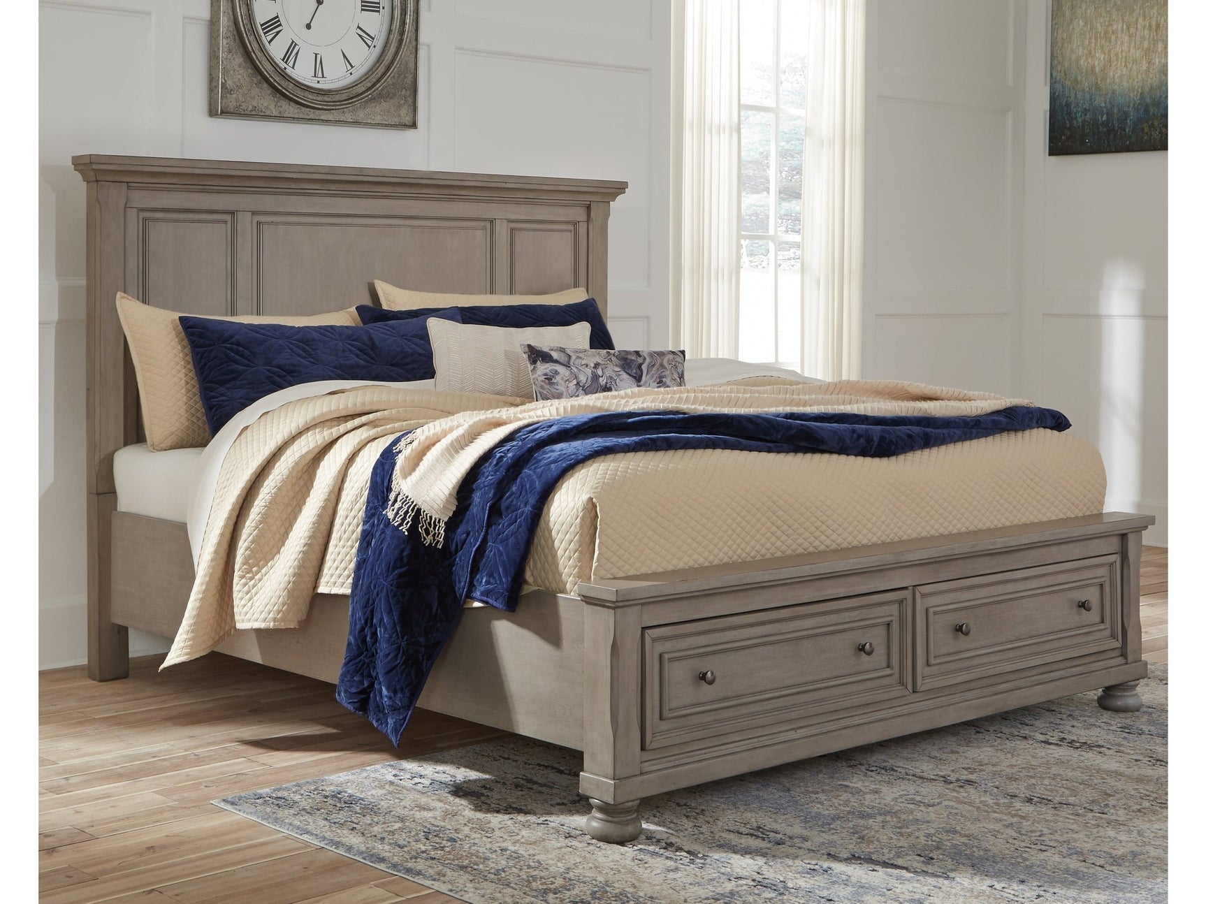 Lettner Light Gray Queen Panel Storage Bed (Online Special Price) - Ornate Home