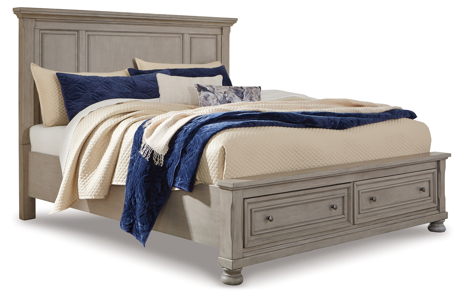 Lettner Light Gray Queen Panel Storage Bedroom Set with Dresser, Mirror and Nightstand (Online Special Price) - Ornate Home