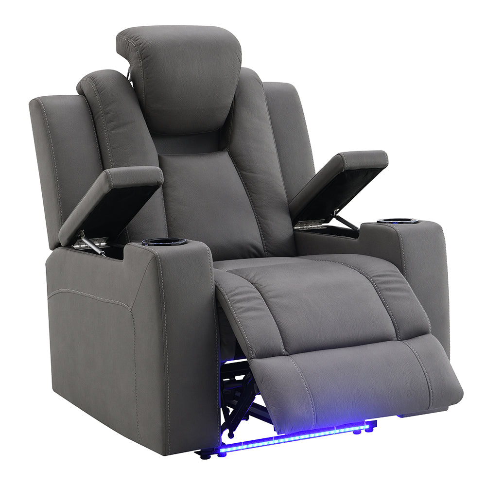 Leuco Gray Power Motion Recliner w/Cup Holder, Control, LED & Power Headrest - Ornate Home