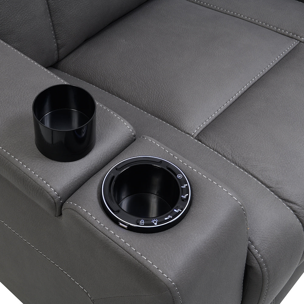 Leuco Gray Power Motion Recliner w/Cup Holder, Control, LED & Power Headrest - Ornate Home