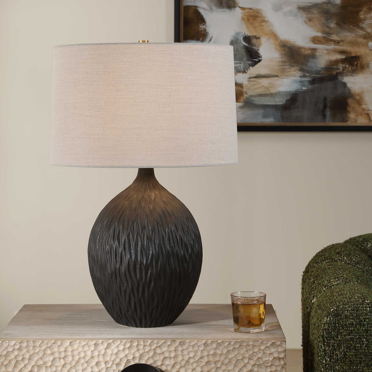 Levee Satin Black Table Lamp - Ornate Home