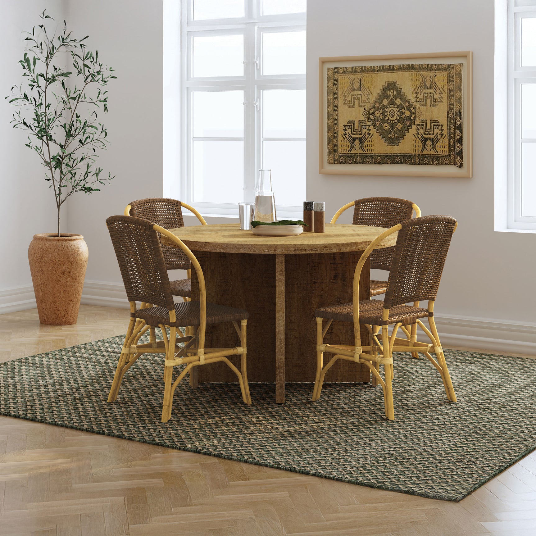 Lexley Brown Woven Rattan Dining Side Chair (Set of 2) - Ornate Home