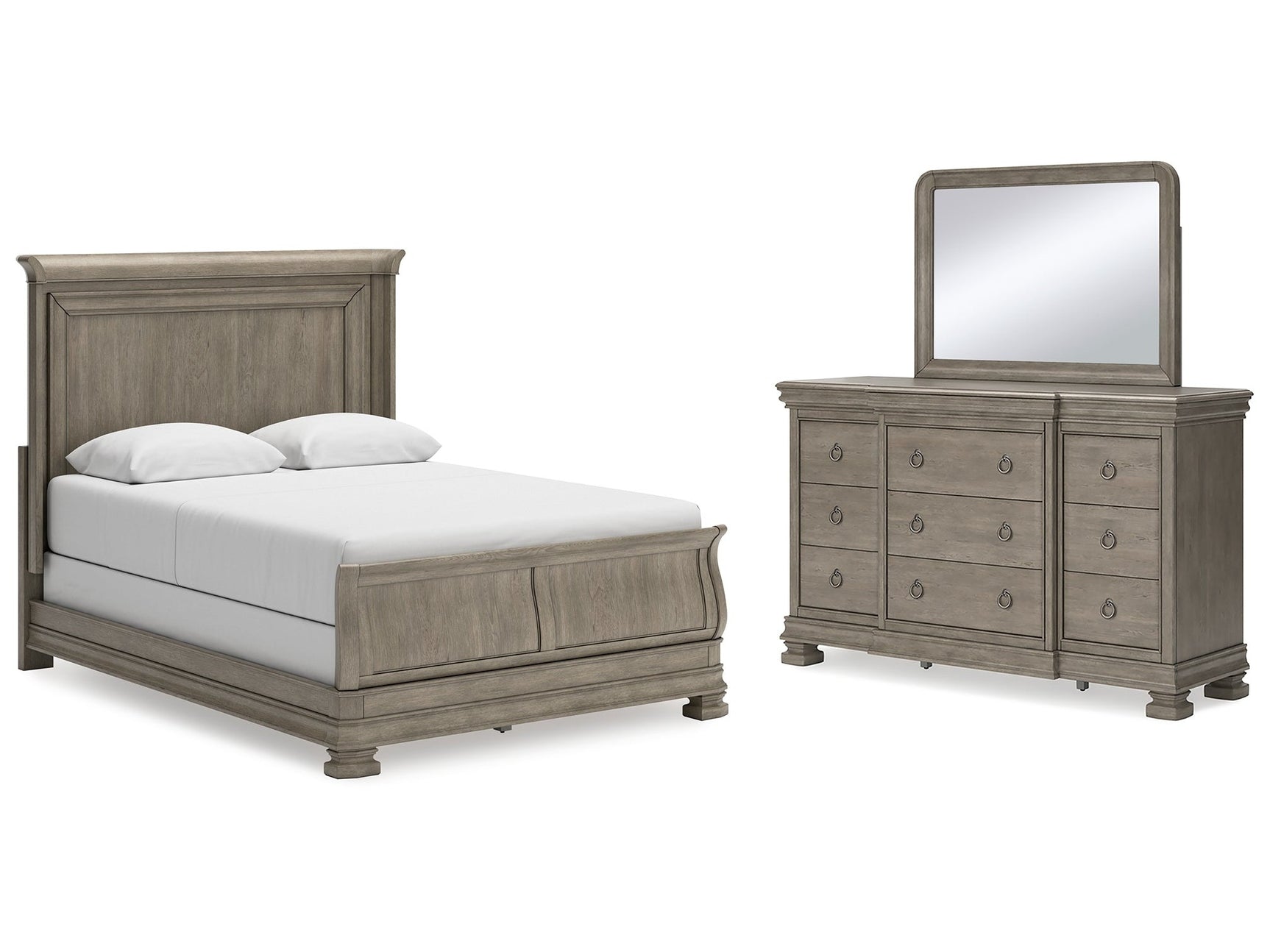 Lexorne Queen Sleigh Bedroom Set with Dresser and Mirror - Ornate Home