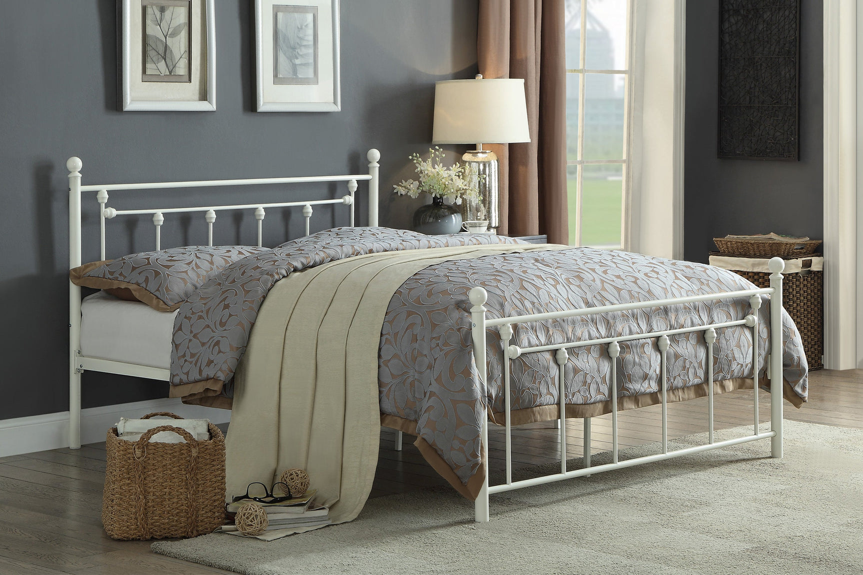 Lia White Full Metal Platform Bed - Ornate Home