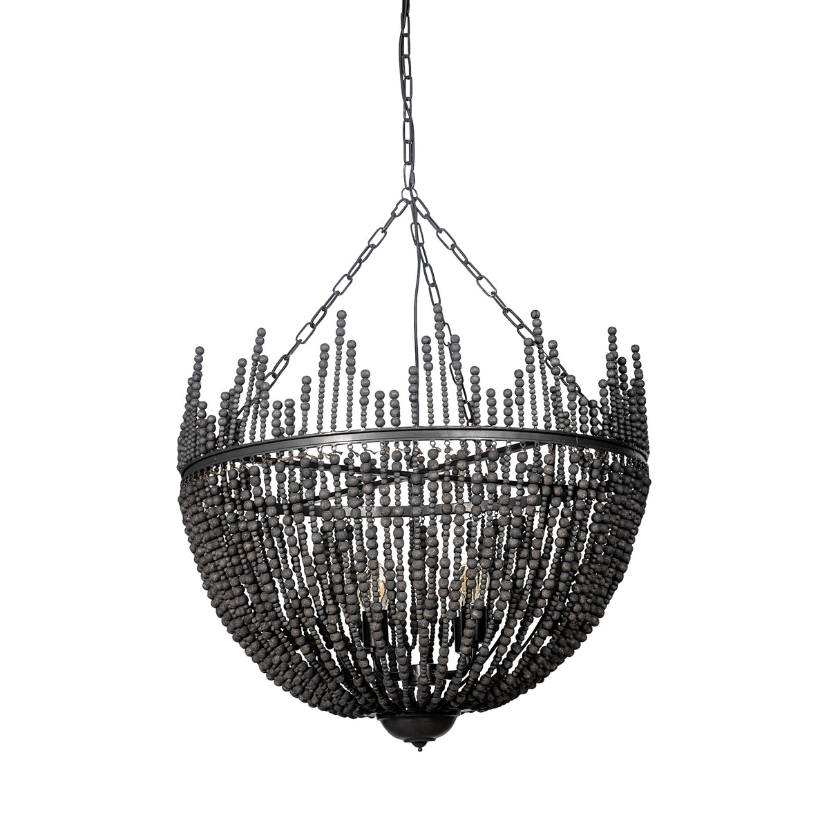 Liam Black Wooden Bead Bowl-Style Four Bulb Chandelier - Ornate Home