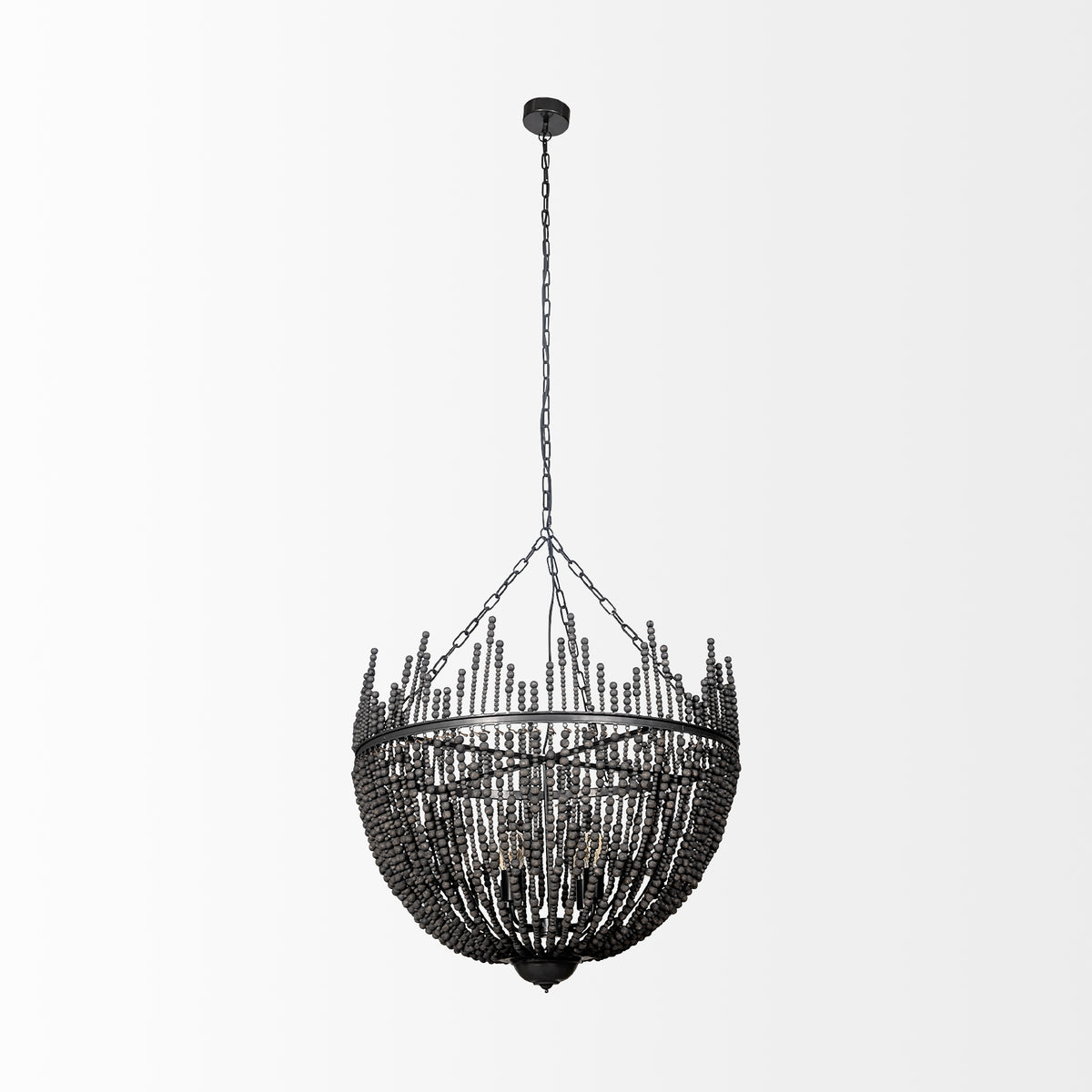 Liam Black Wooden Bead Bowl-Style Four Bulb Chandelier - Ornate Home