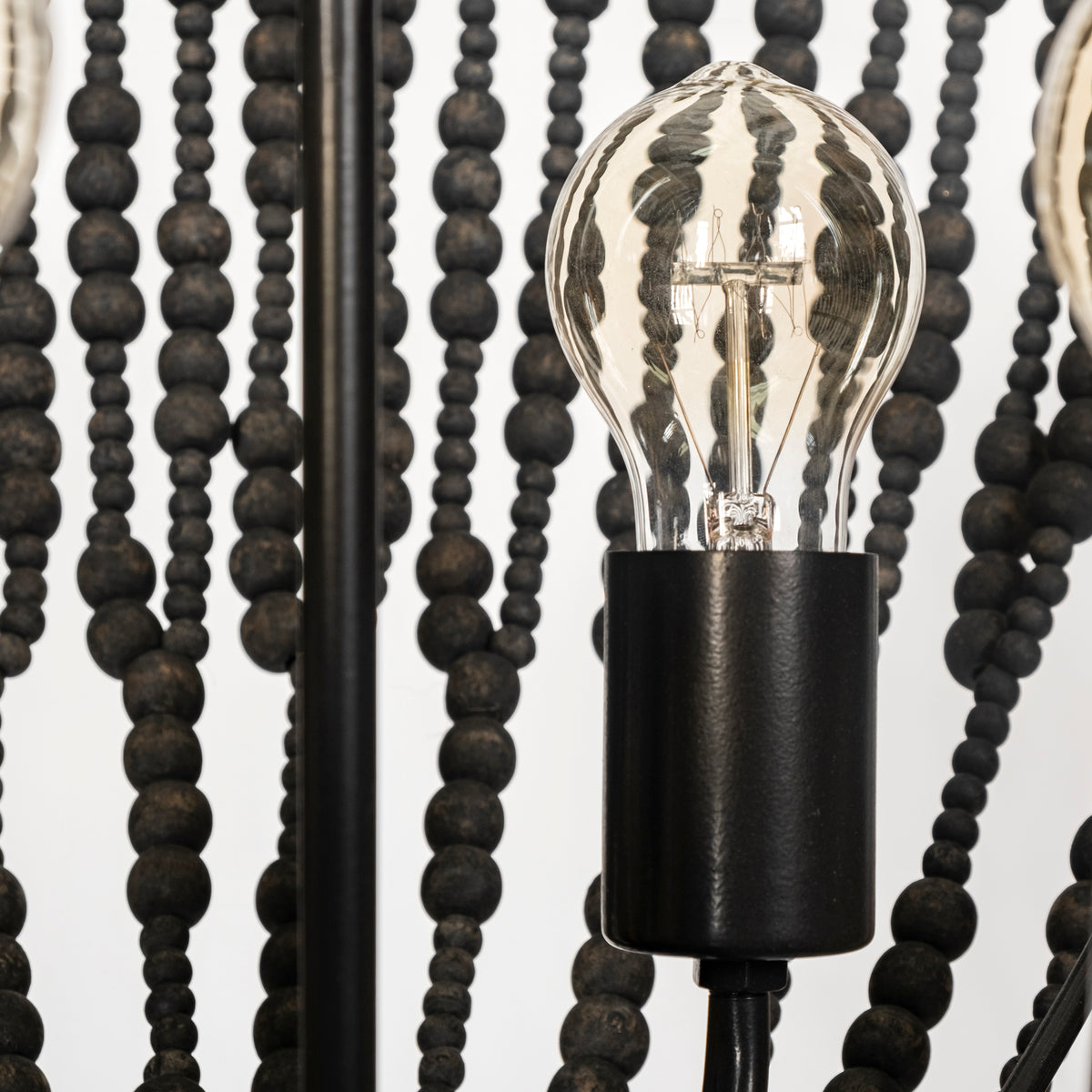 Liam Black Wooden Bead Bowl-Style Four Bulb Chandelier - Ornate Home