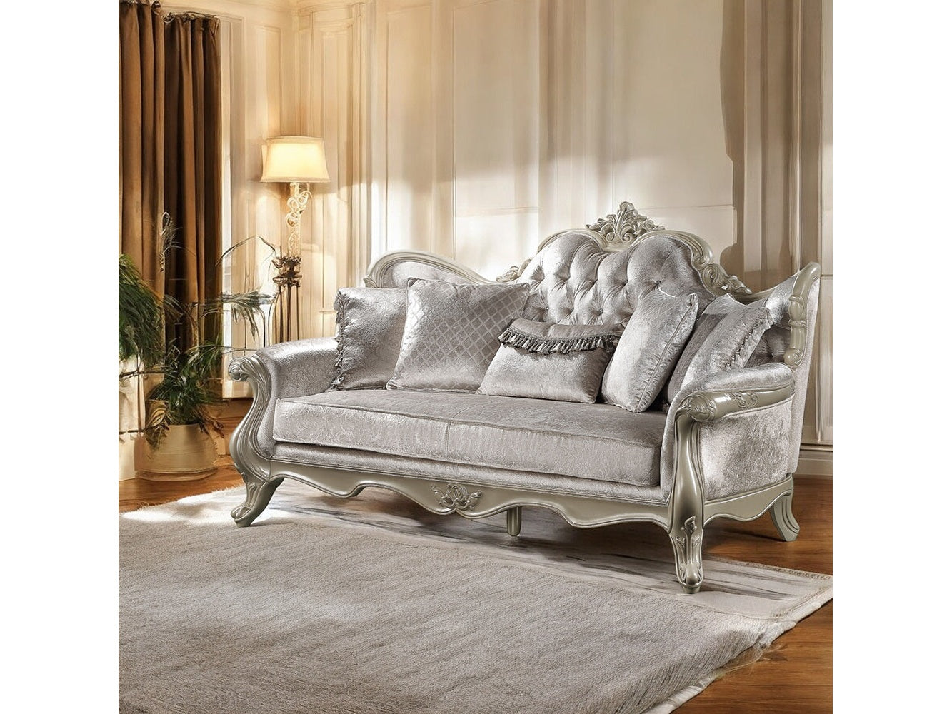 Libertee Beige & Champagne Sofa w/5 Pillows - Ornate Home