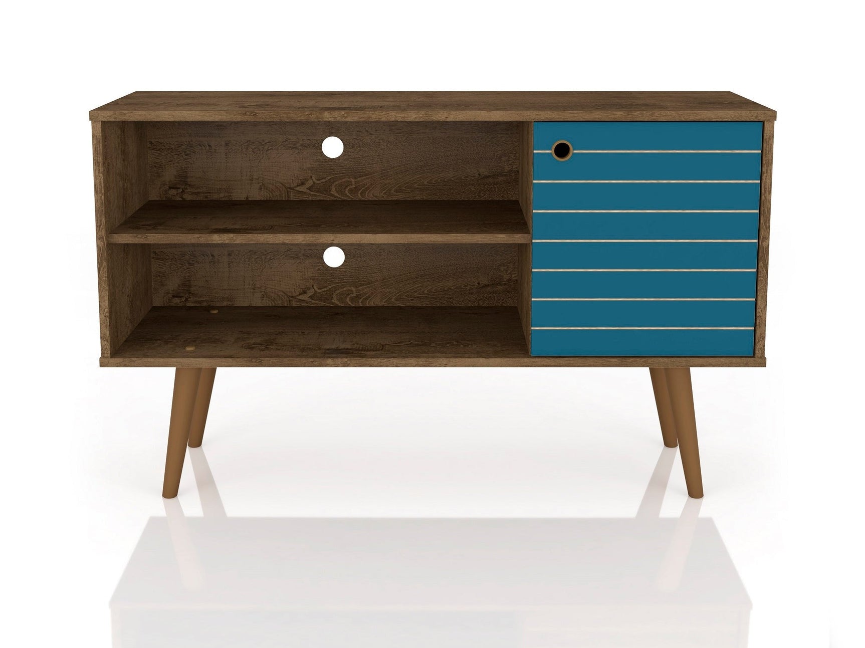 Liberty 42.52 TV Stand in Rustic Brown and Aqua Blue - Ornate Home