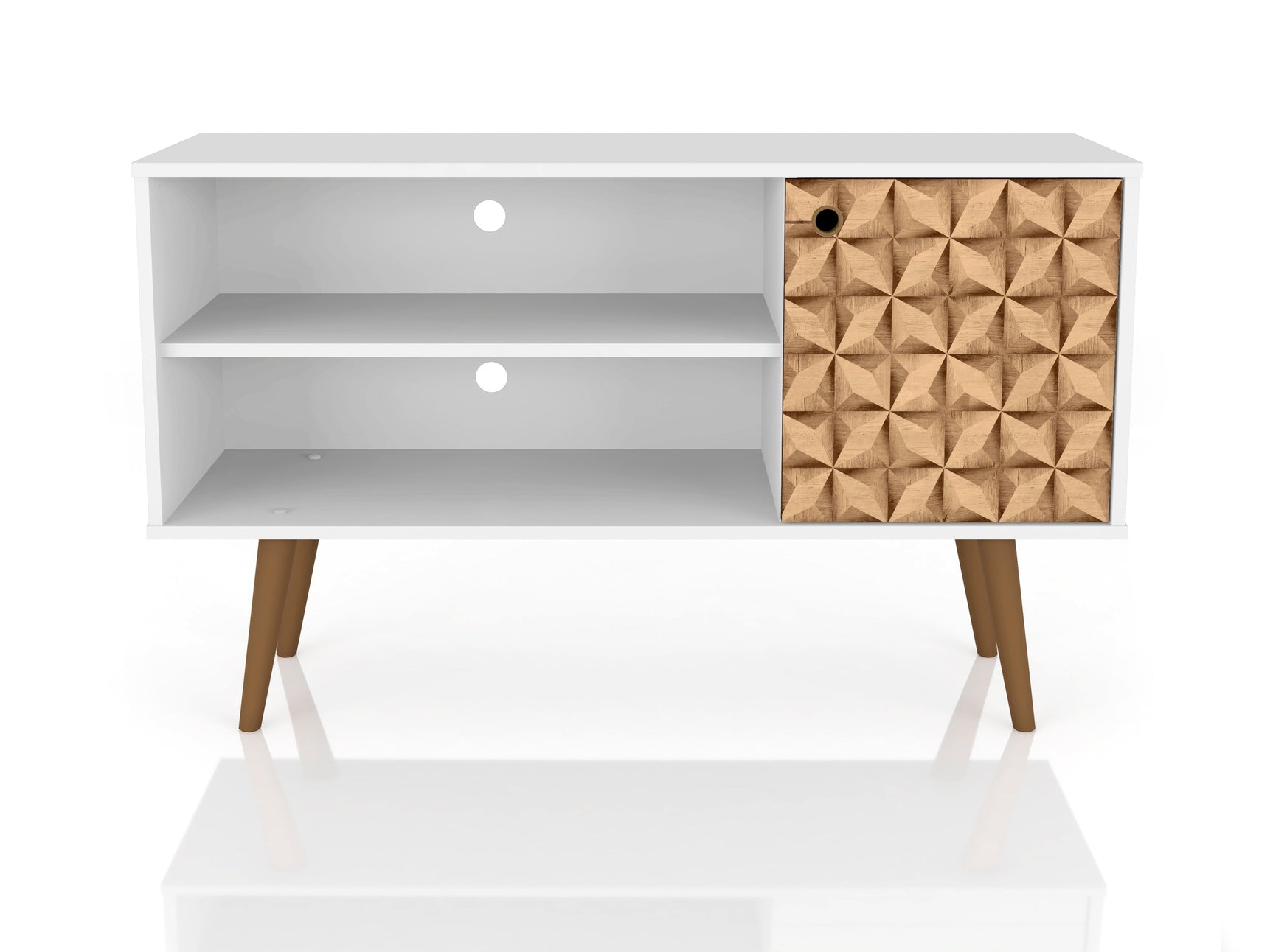 Liberty 42.52 TV Stand in White and 3D Brown Prints - Ornate Home