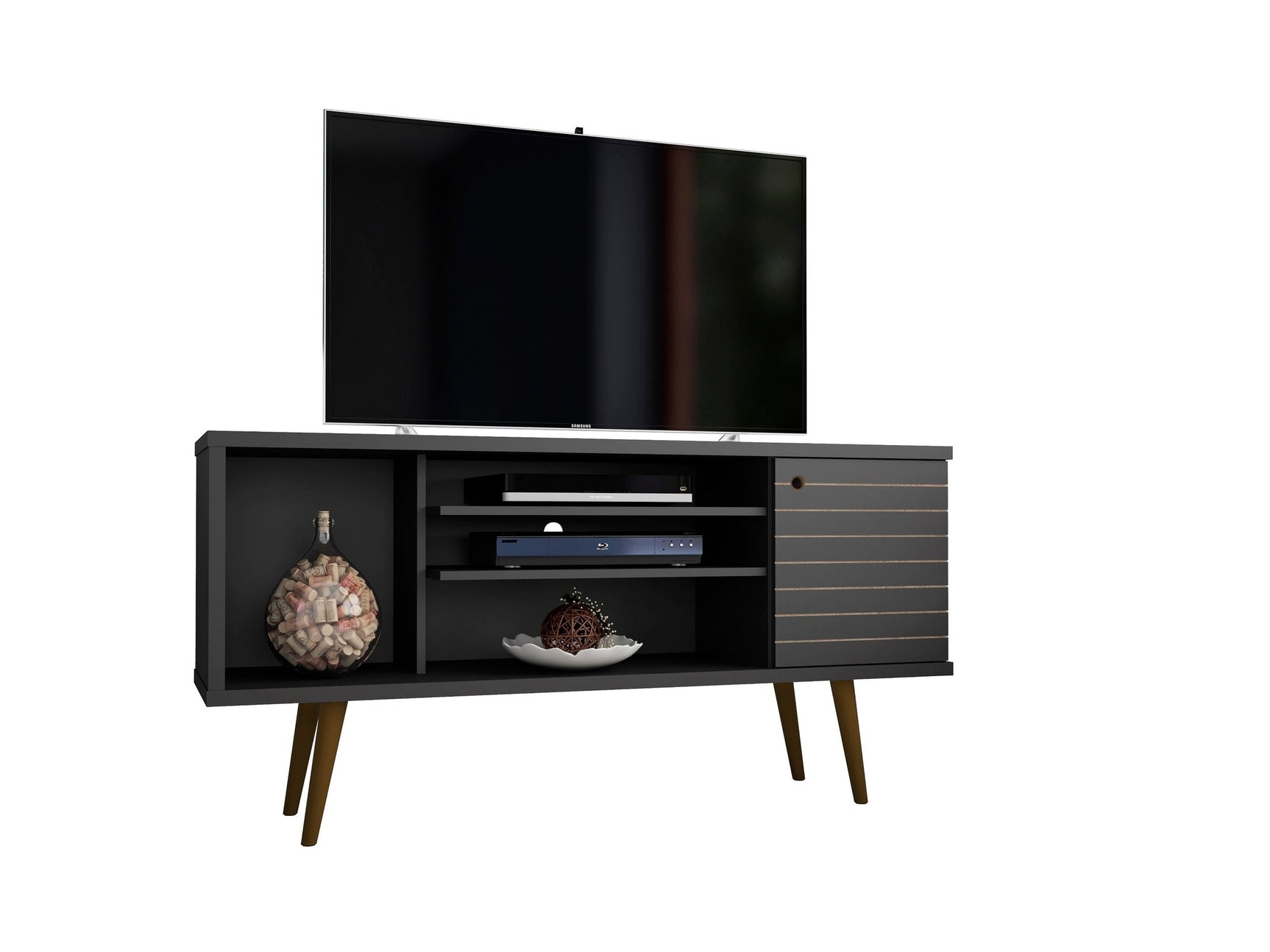 Liberty 53.14" Mid-Century Modern TV Stand in Black - Ornate Home