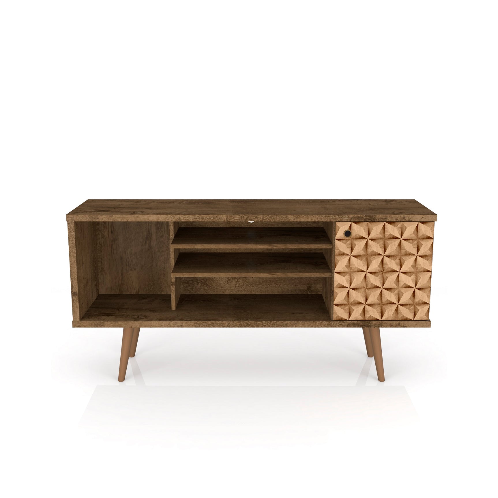 Liberty 53.14" Mid-Century Modern TV Stand in Rustic Brown and 3D Brown Prints - Ornate Home