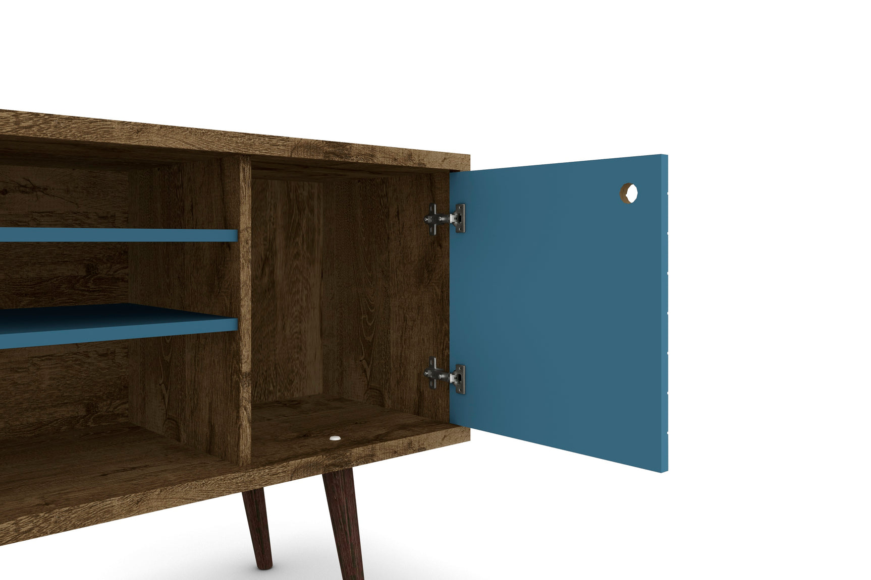 Liberty 53.14" Mid-Century Modern TV Stand in Rustic Brown and Aqua Blue - Ornate Home
