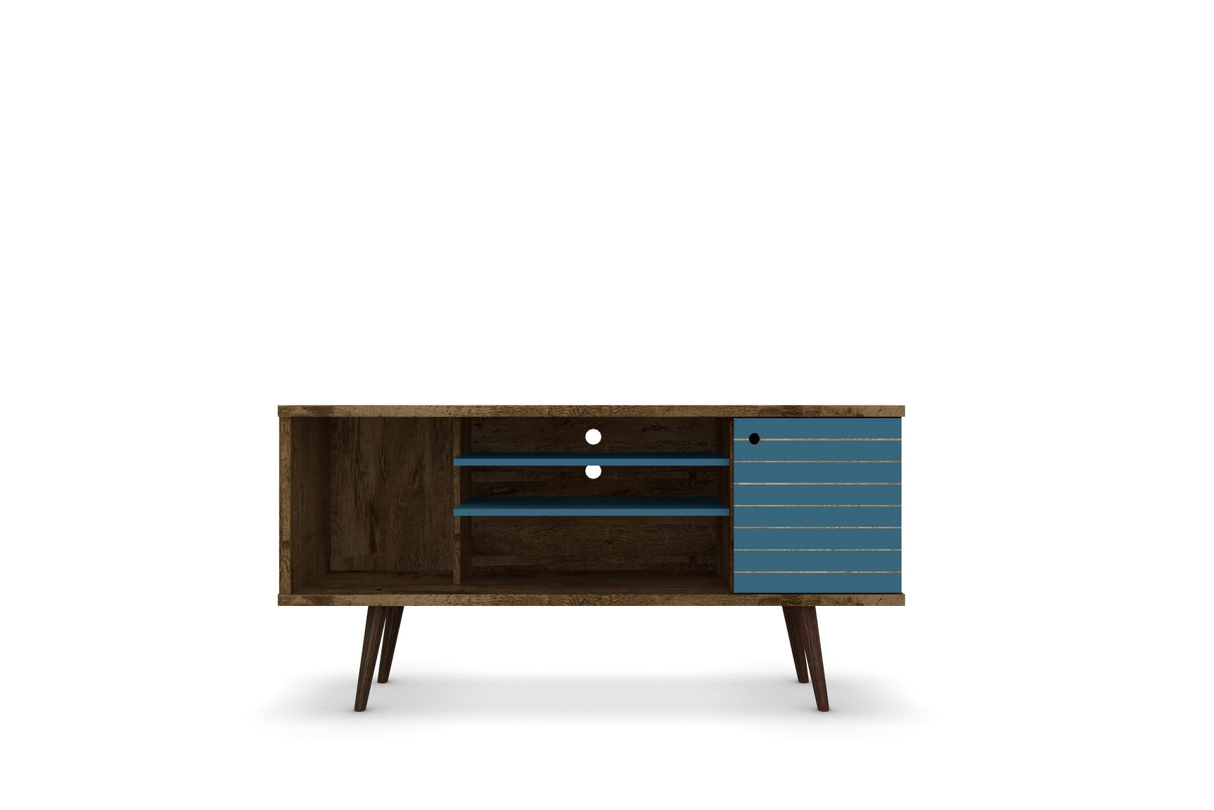 Liberty 53.14" Mid-Century Modern TV Stand in Rustic Brown and Aqua Blue - Ornate Home