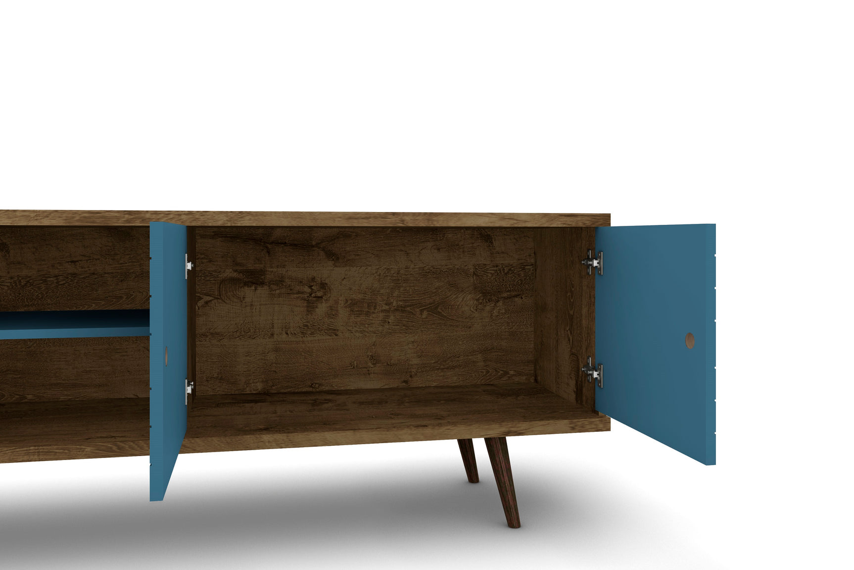 Liberty 62.99" Mid-Century Modern TV Stand in Rustic Brown and Aqua Blue - Ornate Home