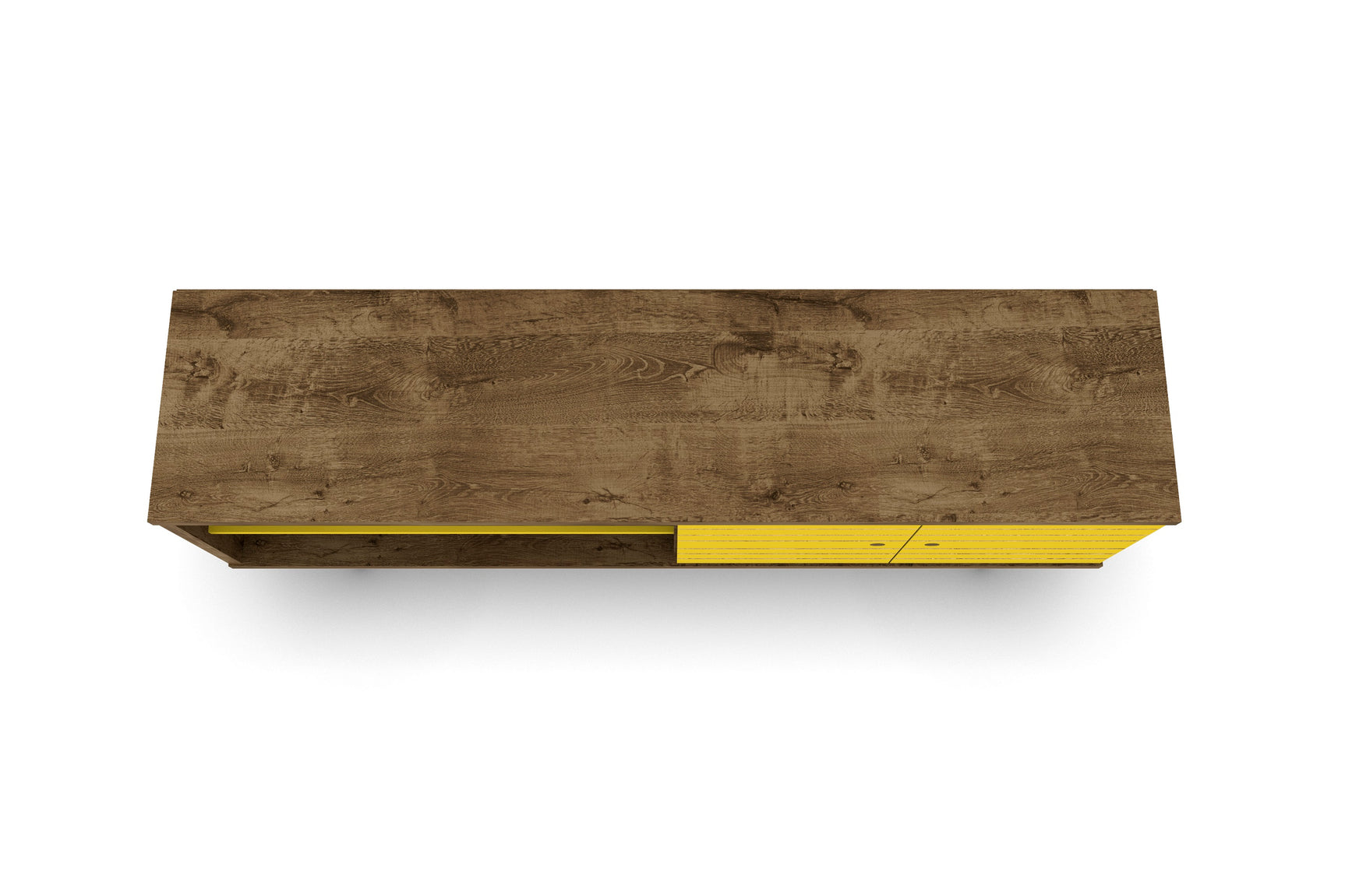 Liberty 62.99" Mid-Century Modern TV Stand in Rustic Brown and Yellow - Ornate Home