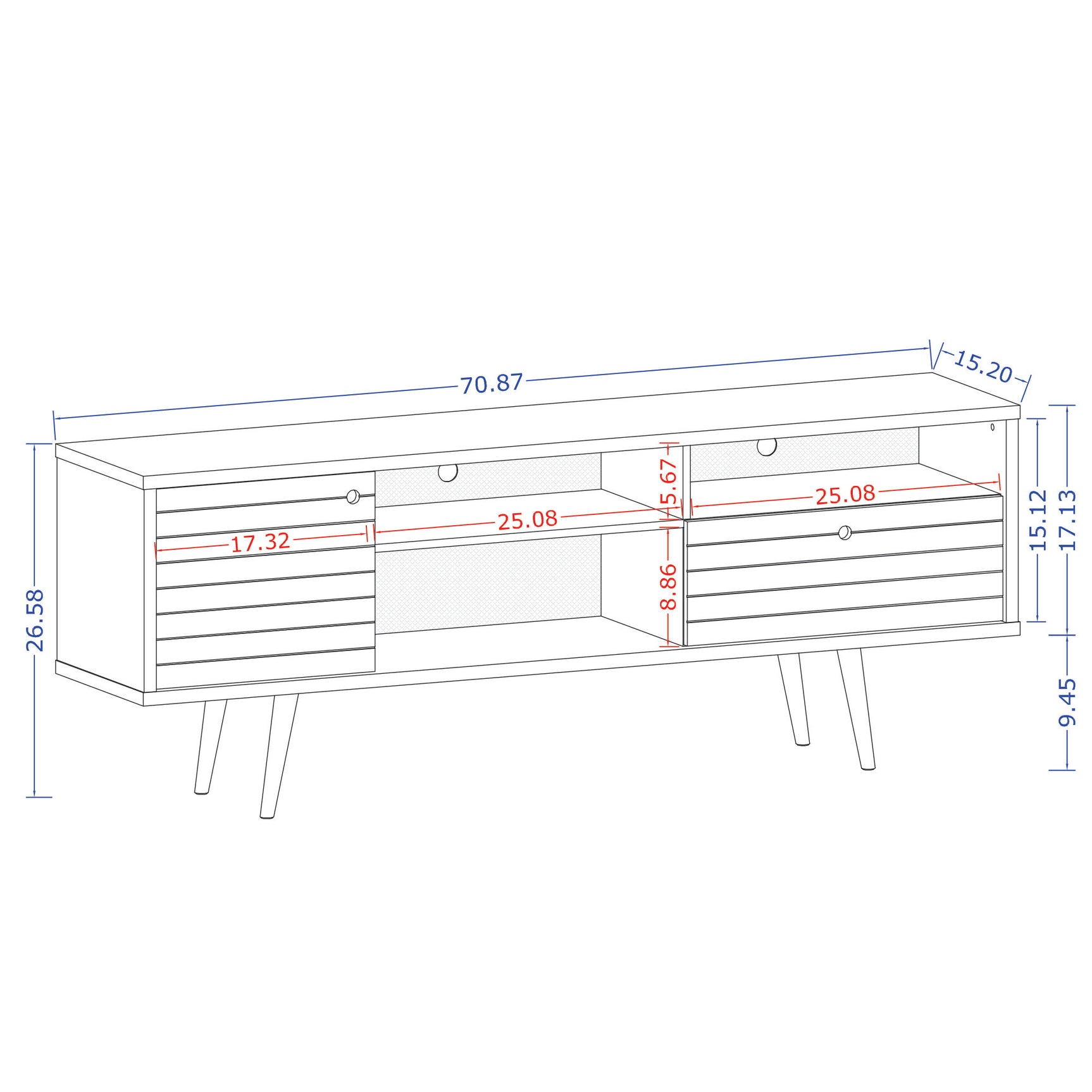 Liberty 70.86" Mid-Century Modern TV Stand in Rustic Brown and 3D Brown Prints - Ornate Home