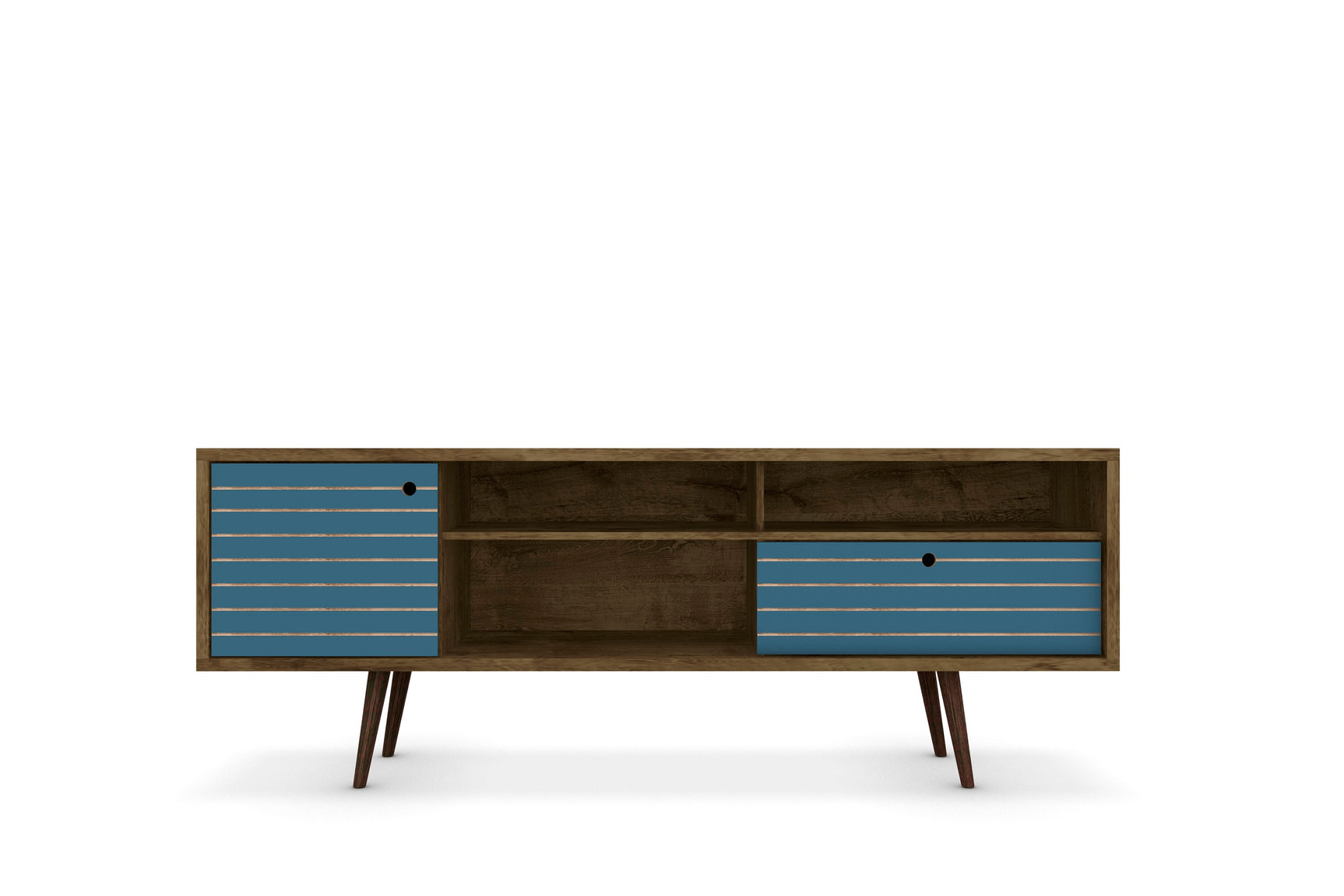 Liberty 70.86" Mid-Century Modern TV Stand in Rustic Brown and Aqua Blue - Ornate Home