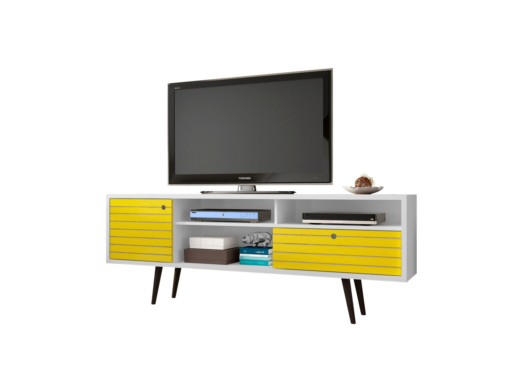 Liberty 70.86" Mid-Century Modern TV Stand in White and Yellow - Ornate Home