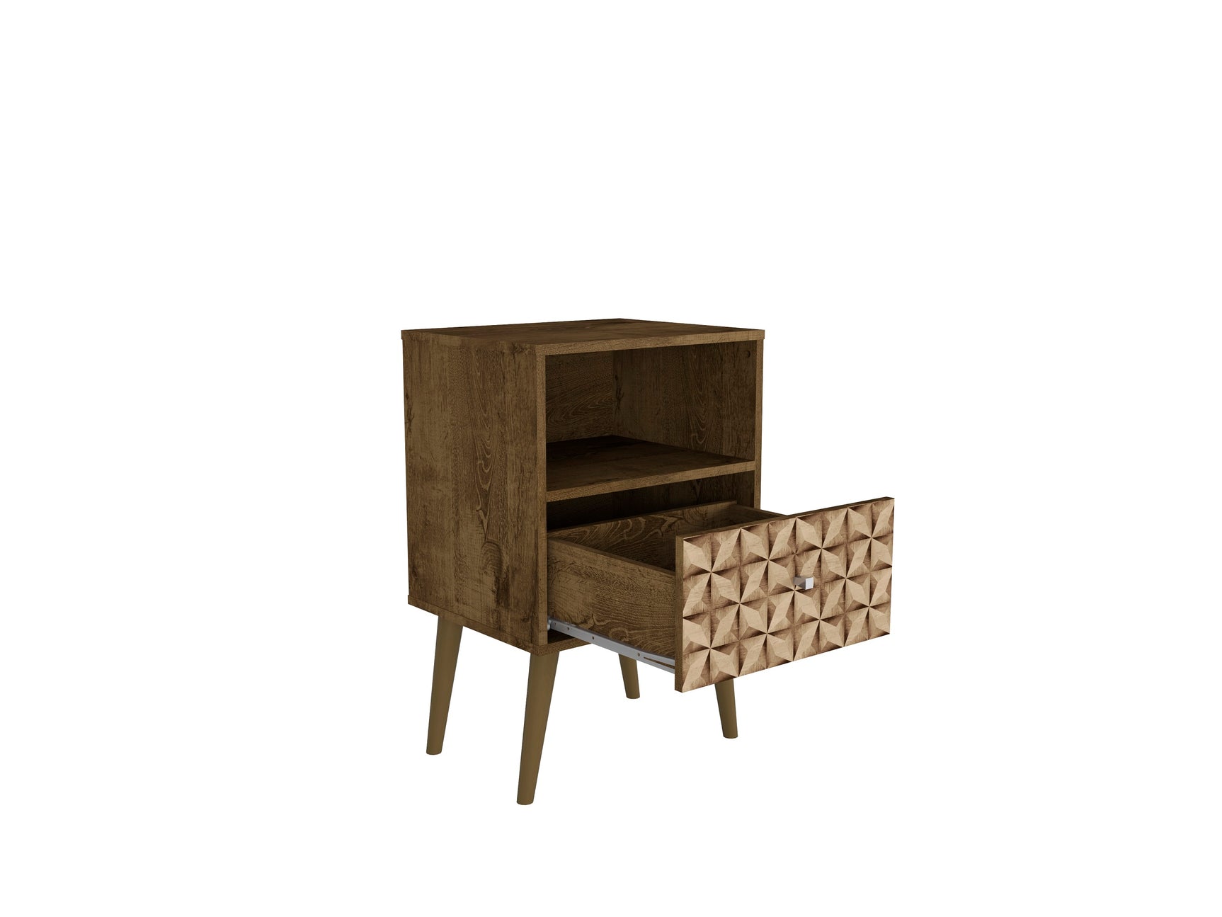 Liberty Nightstand 1.0 in Rustic Brown and 3D Brown Prints - Ornate Home