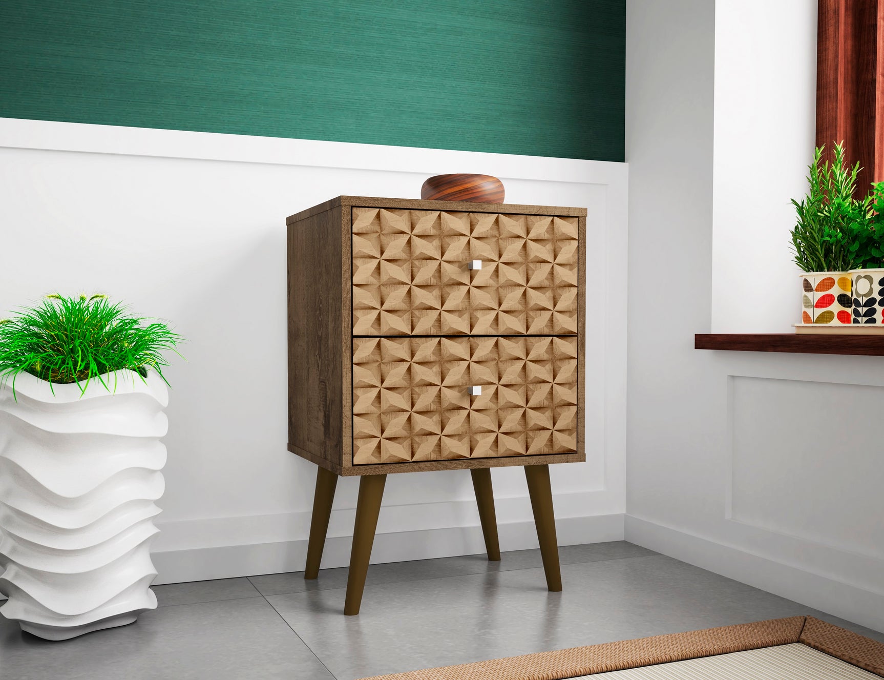 Liberty Nightstand 2.0 in Rustic Brown and 3D Brown Prints - Ornate Home