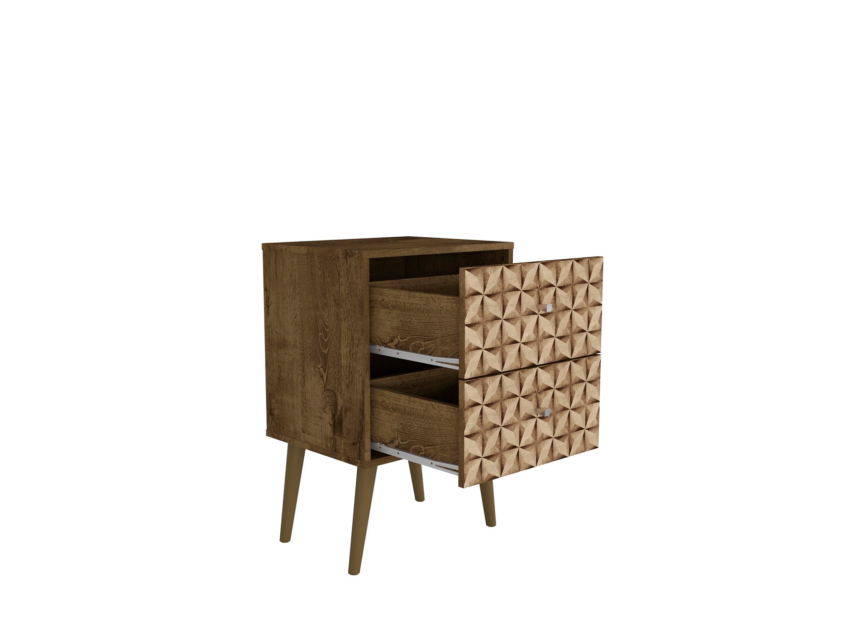 Liberty Nightstand 2.0 in Rustic Brown and 3D Brown Prints - Ornate Home