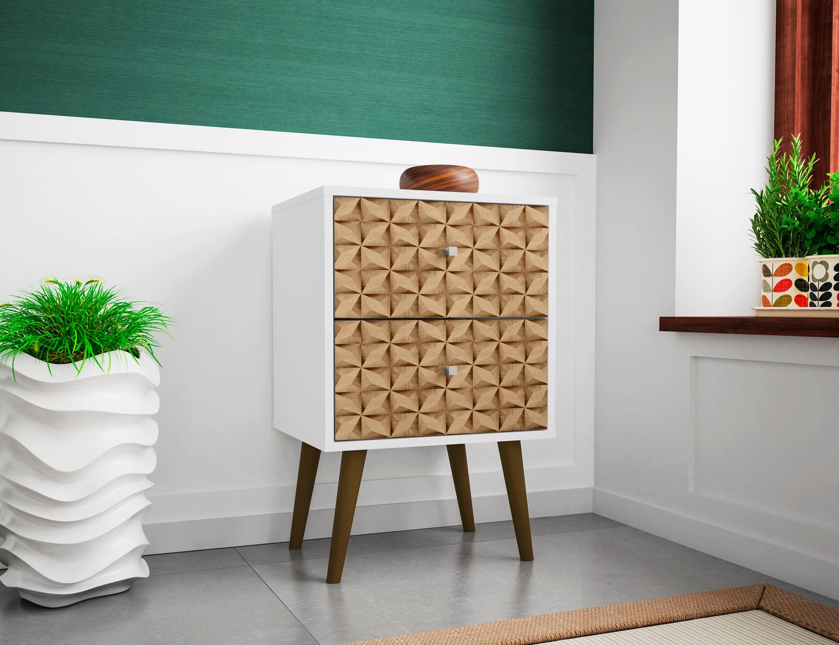 Liberty Nightstand 2.0 in White and 3D Brown Prints - Ornate Home