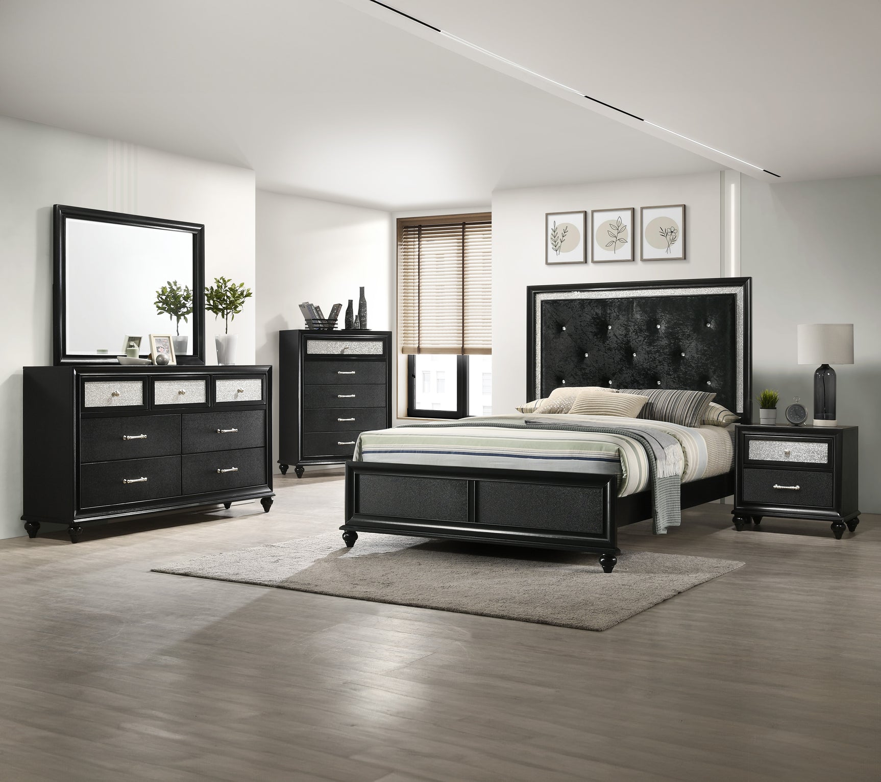 Lila Black Full Upholstered Panel Bed - Ornate Home