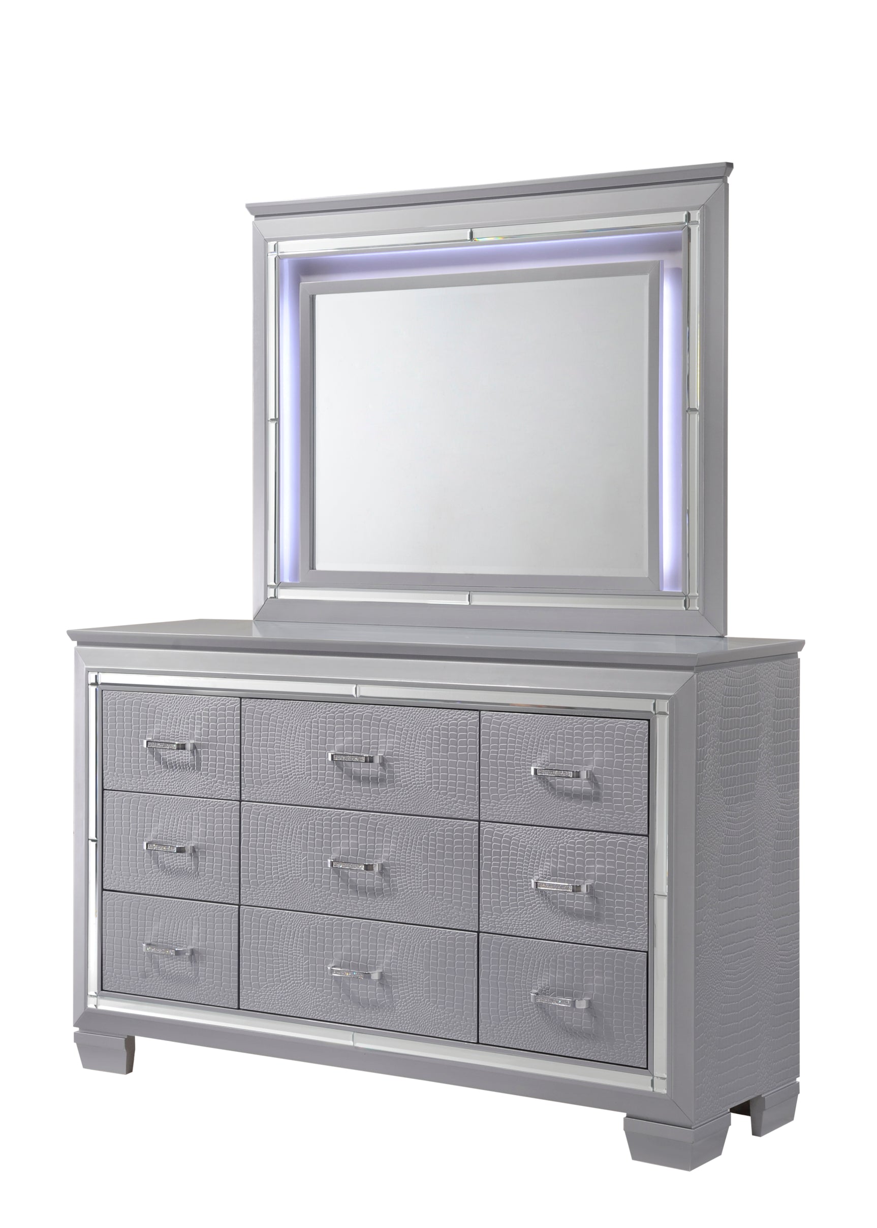 Lillian Silver LED Panel Bedroom Set - Ornate Home