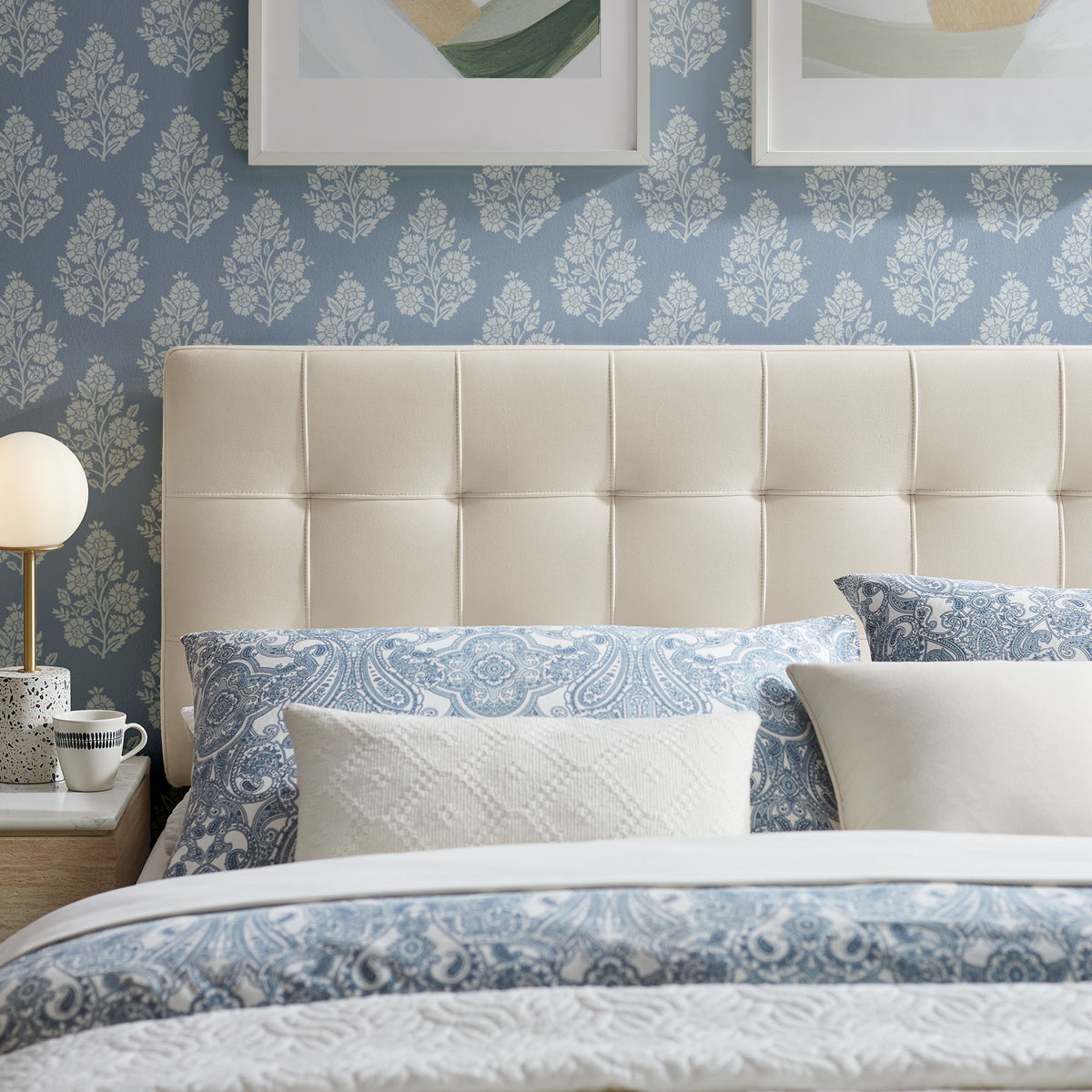 Lily Alabaster Stain-Resistant Performance Velvet Queen Size Headboard - Ornate Home