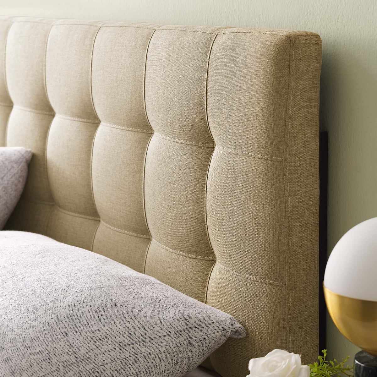 Lily Beige Upholstered Fabric Queen Headboard - Ornate Home