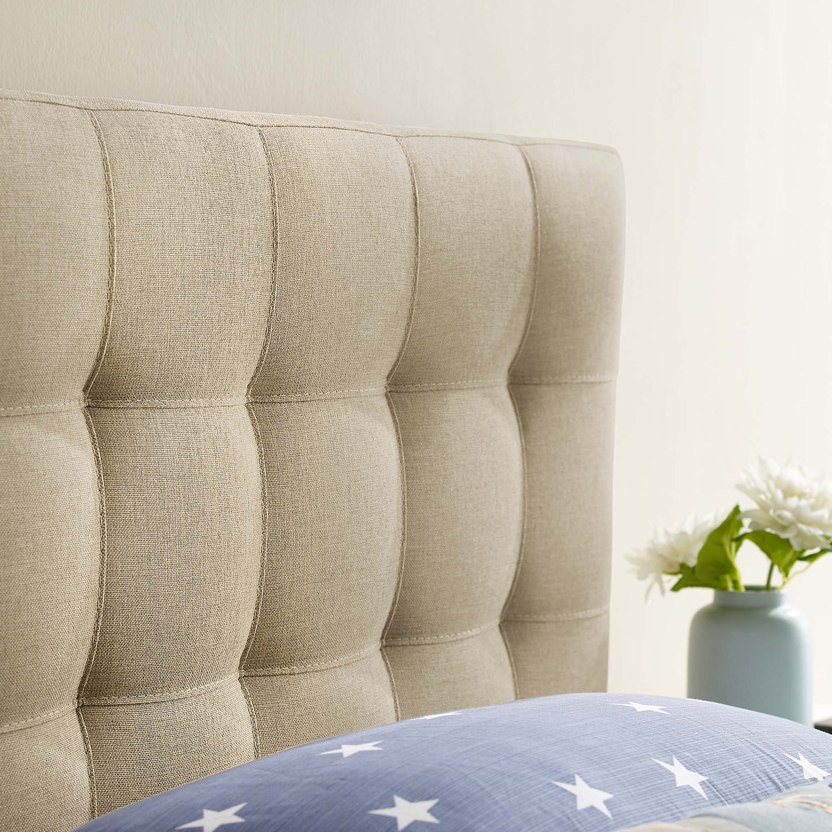 Lily Beige Upholstered Fabric Twin Headboard - Ornate Home