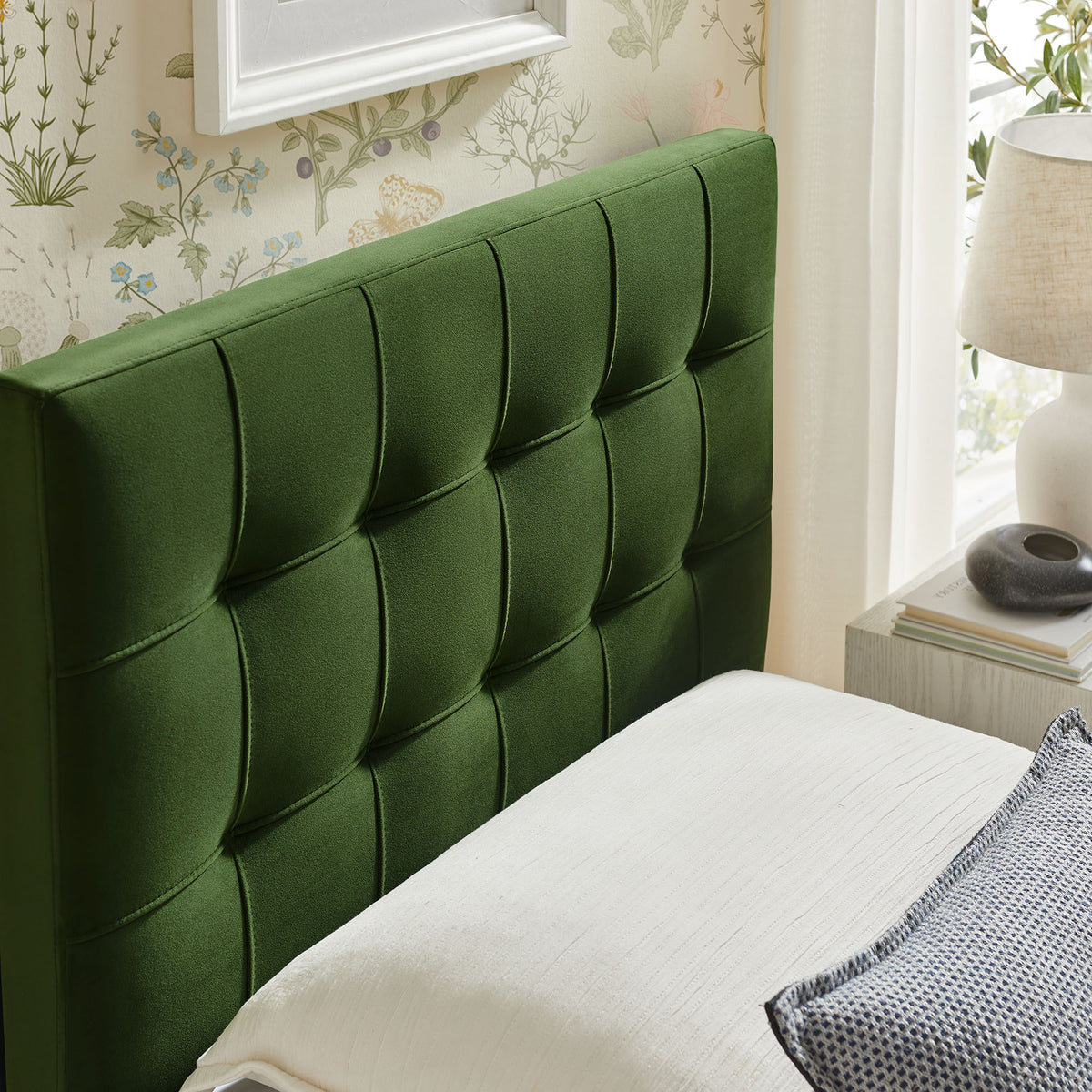 Lily Moss Green Stain-Resistant Performance Velvet Twin Size Headboard - Ornate Home