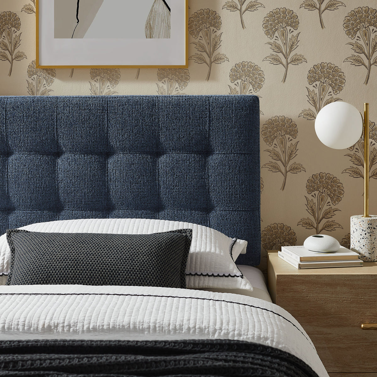 Lily Navy Chenille Upholstered Twin Size Headboard - Ornate Home
