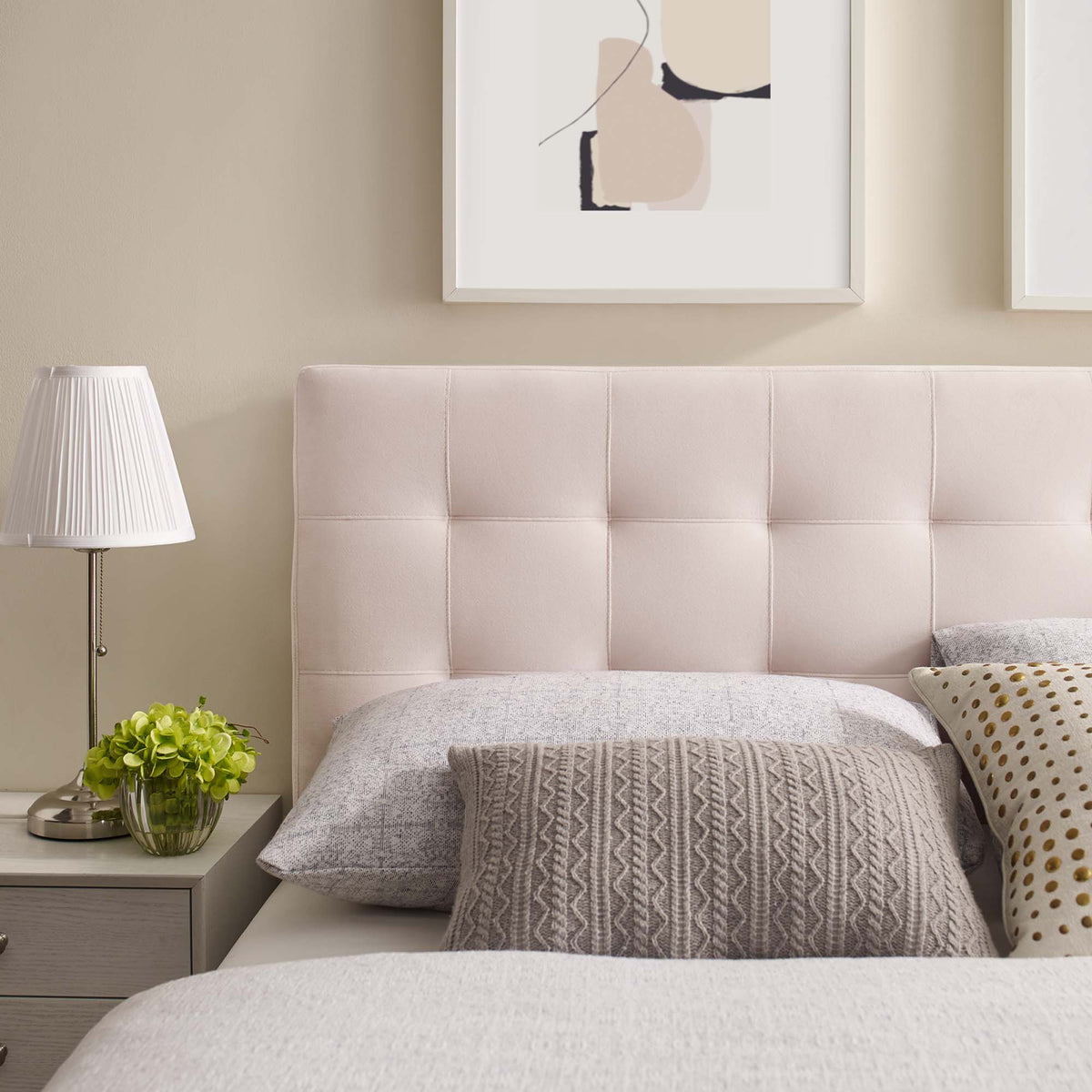 Lily Pink Biscuit Tufted Performance Velvet Queen Headboard - Ornate Home