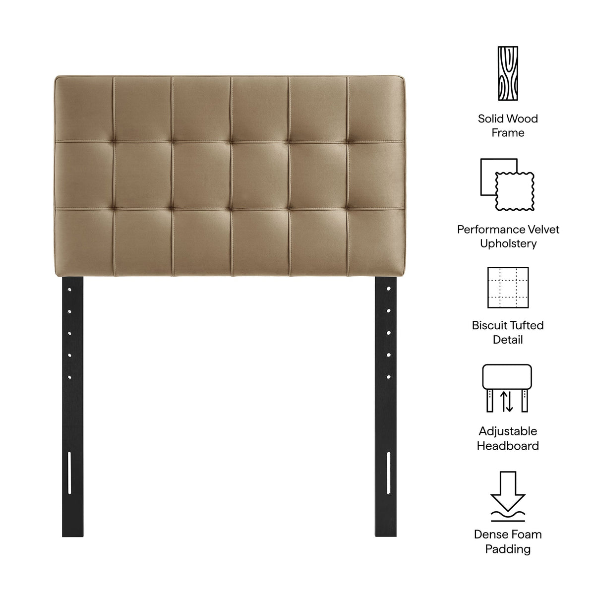 Lily Taupe Stain-Resistant Performance Velvet Twin Size Headboard - Ornate Home