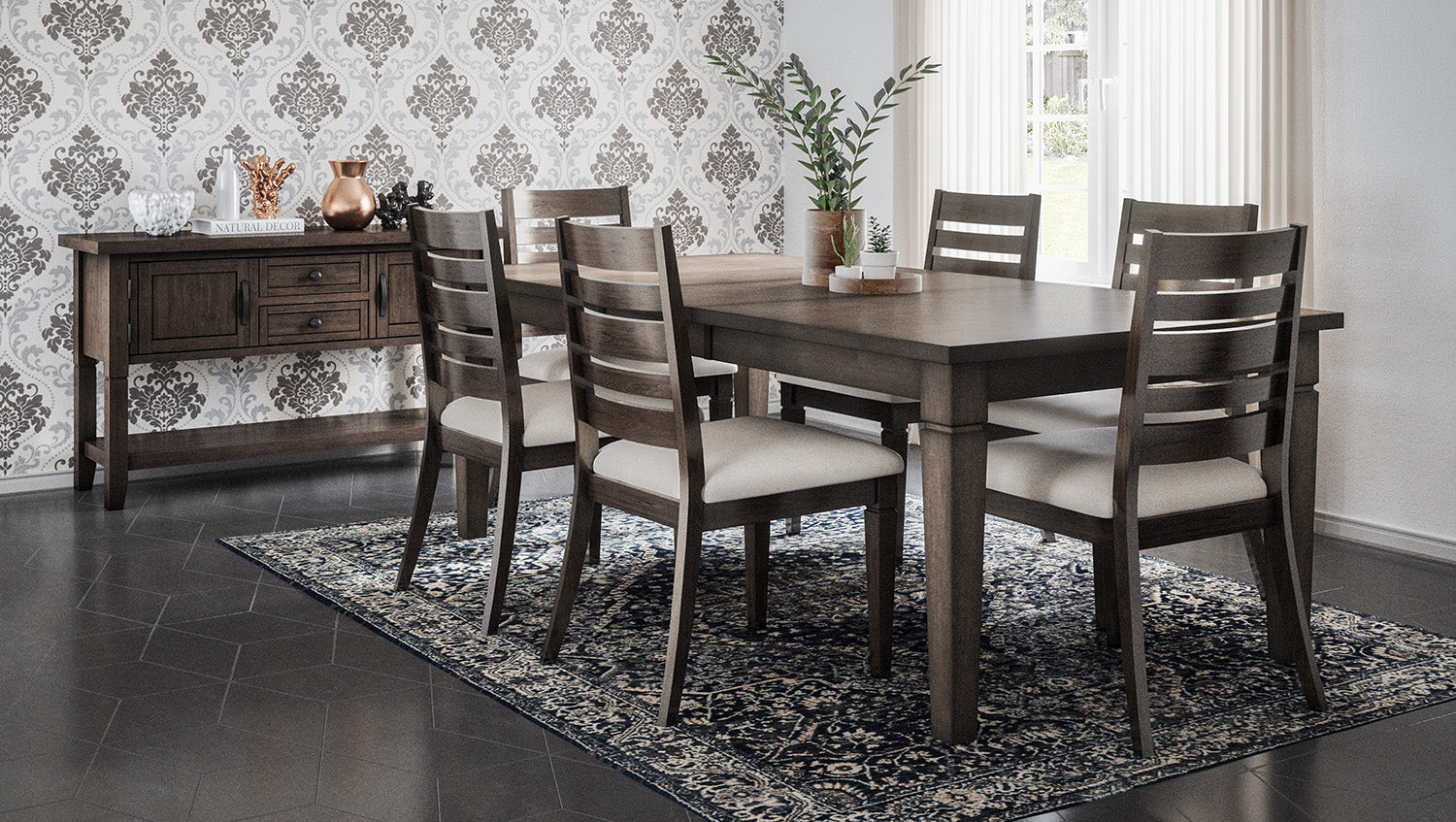 Lincoln Square Dark Espresso/Cream Ext Dining Table w/ 6 Chairs - Ornate Home